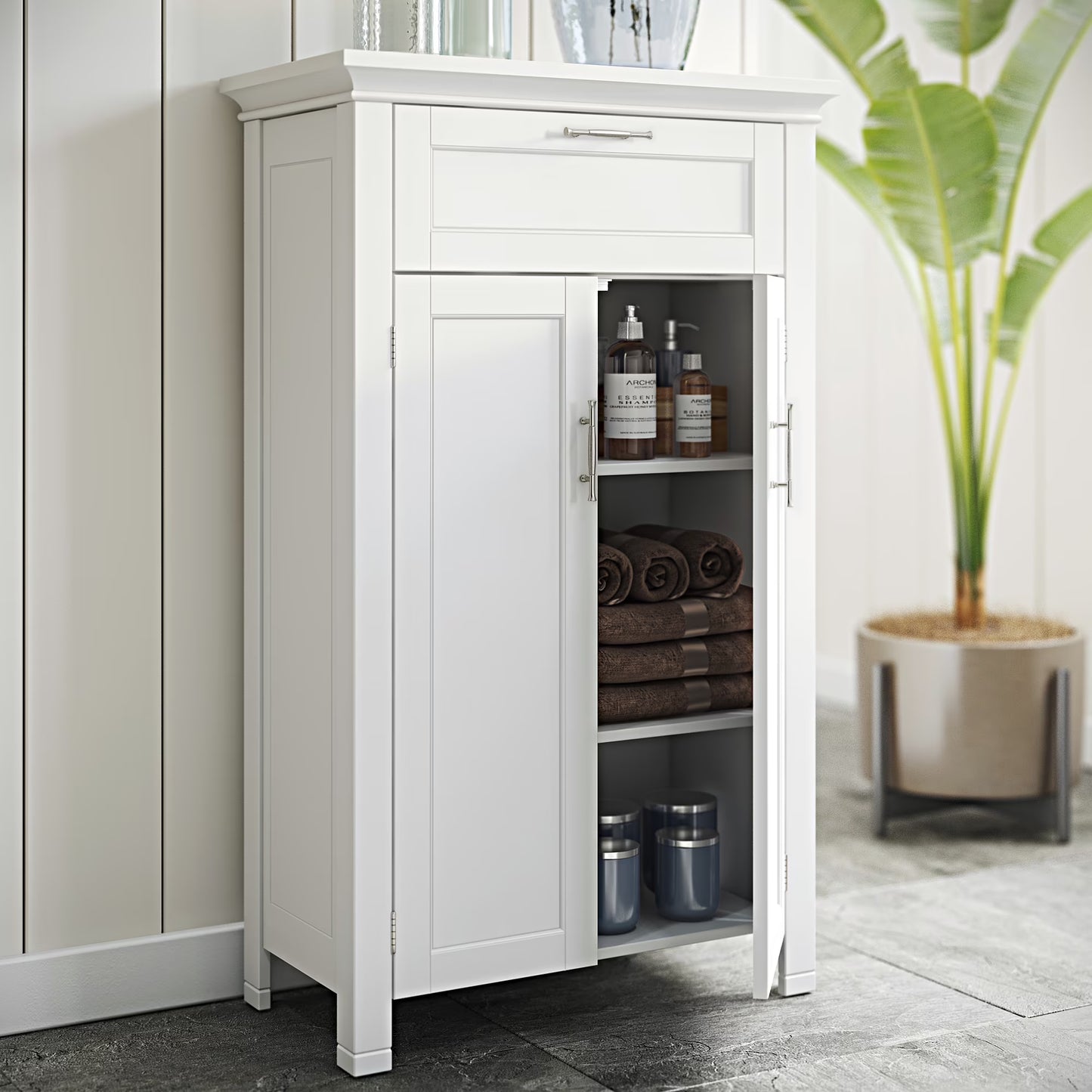 Somerset 2-Door Bathroom Laundry Storage Cabinet with Adjustable Shelf - White