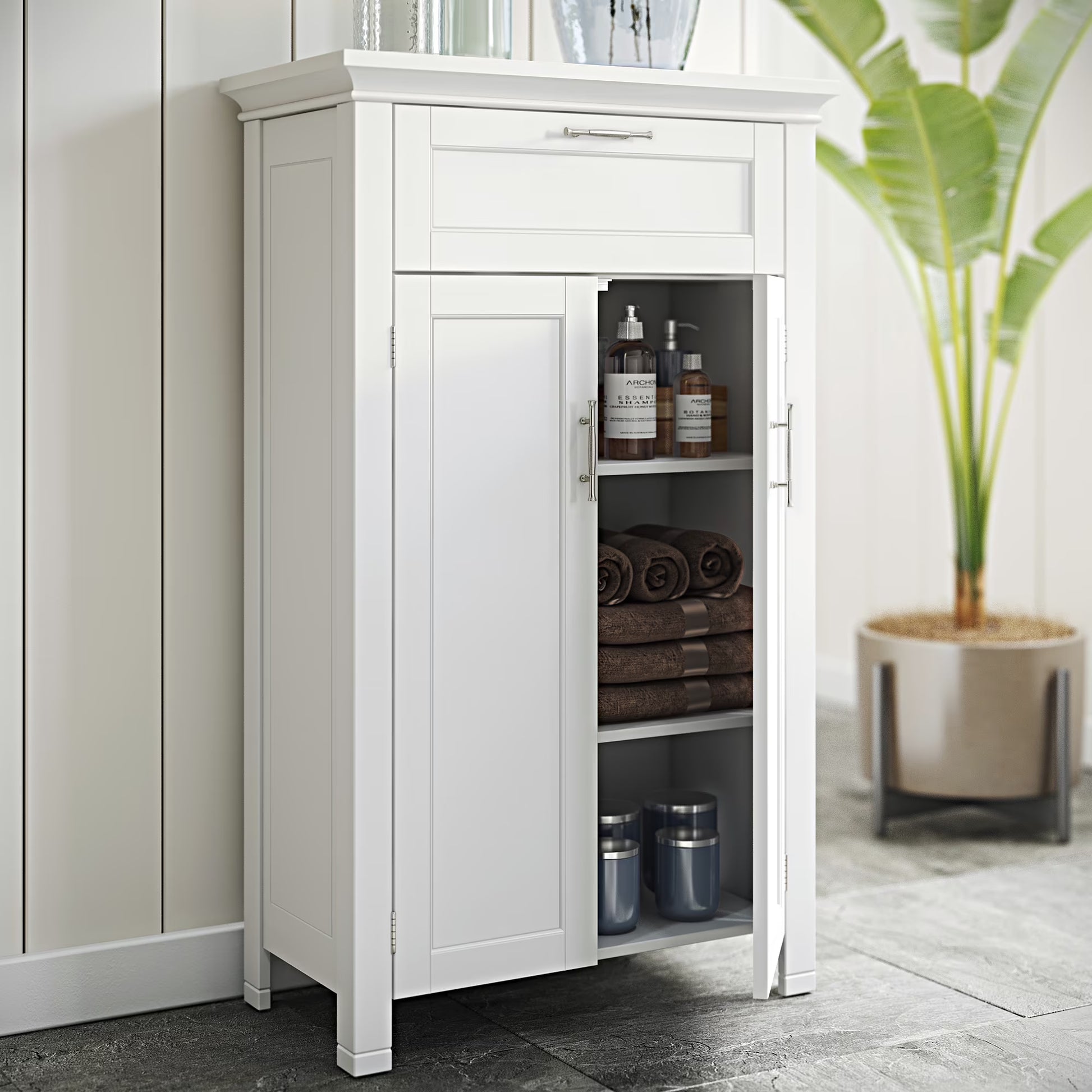 Somerset 2-Door Bathroom Laundry Storage Cabinet with Adjustable Shelf - White