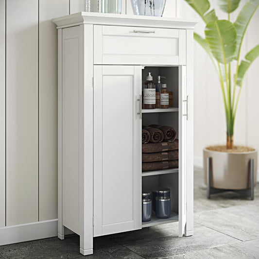 Somerset 2-Door Bathroom Laundry Storage Cabinet with Adjustable Shelf - White