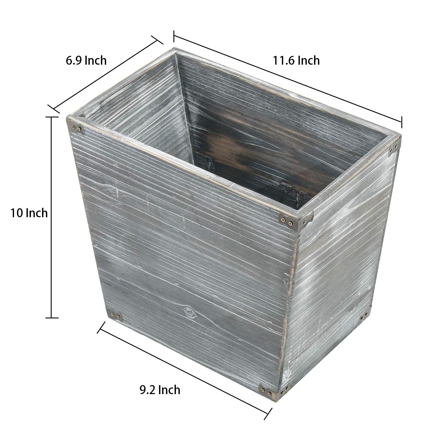 Grey Farmhouse Style Torched Wood Trash Can Waste Bin with Decorative Metal Brackets Trash Can for Bedroom,Living Room, Bathroom & Office (Gray)