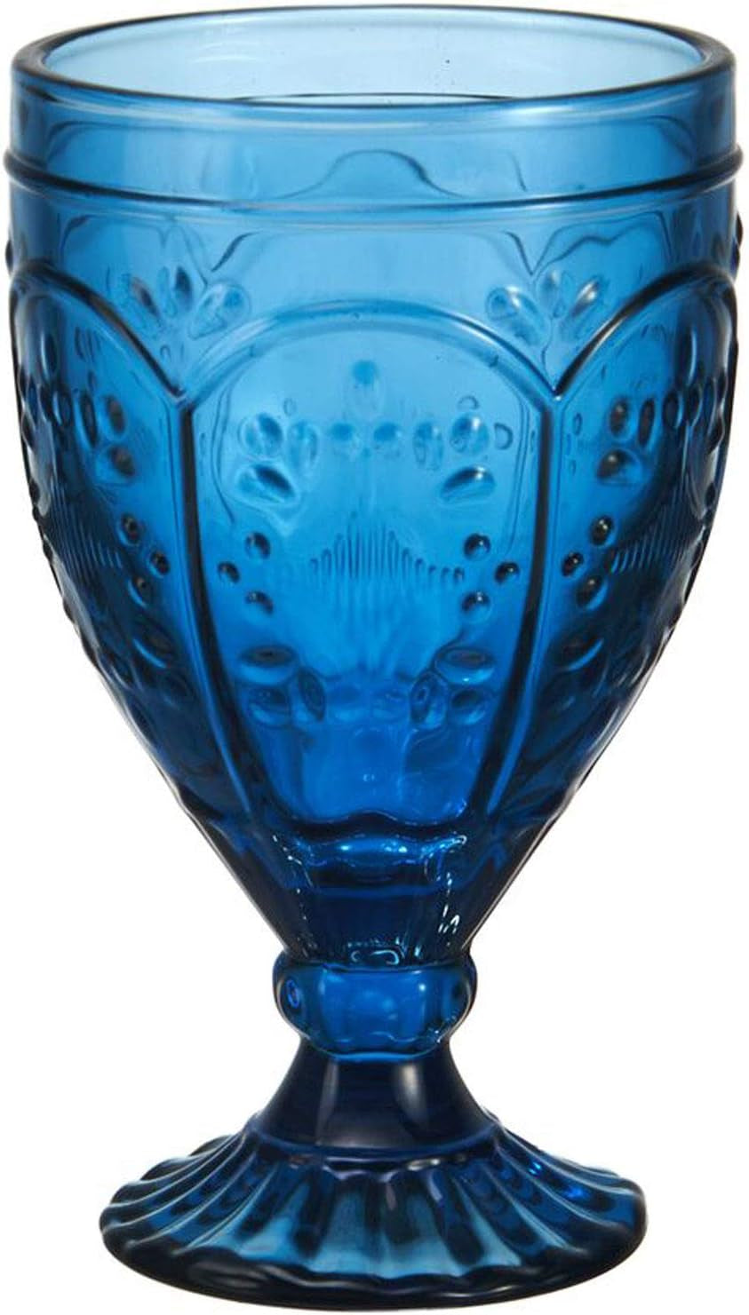 Fitz and Floyd Trestle Glassware Ornate Goblets, 4 Count (Pack of 1), Indigo