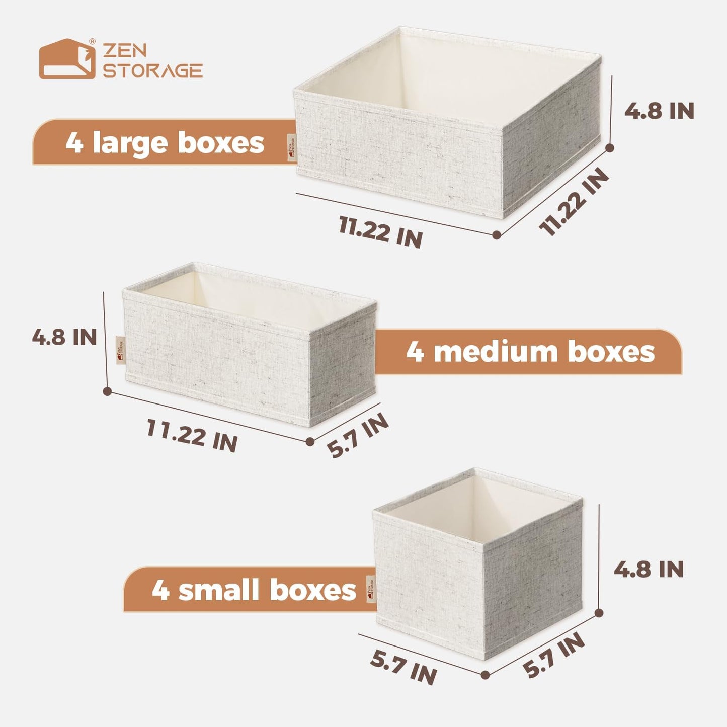 Cotton Linen Drawer Organizer for Baby Clothes, 12Pack Foldable Nursery Dresser Divider, Multi-Size Set Dresser Drawer Organizer for Nursery, Bedroom and Closet, Beige