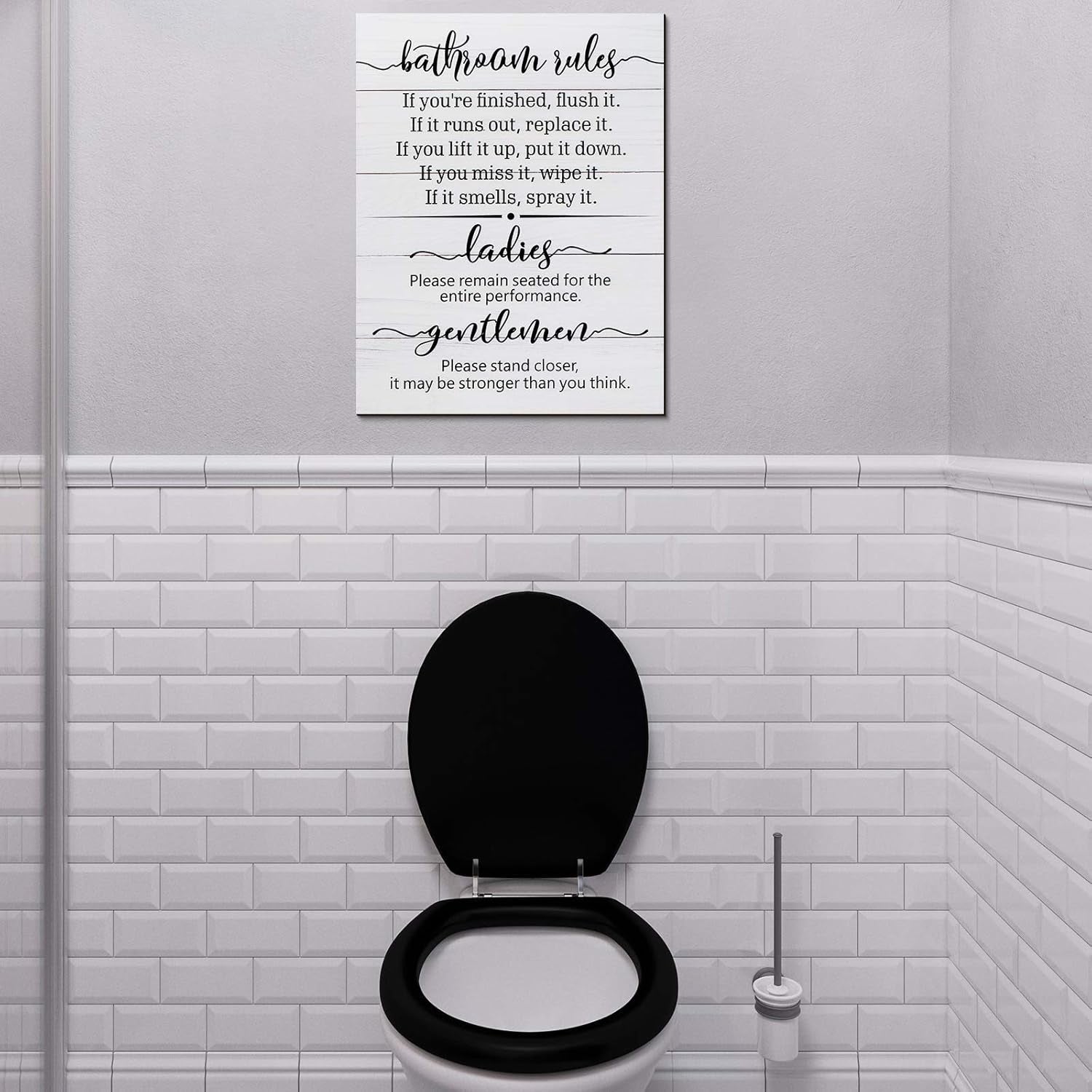 Signs for Bathroom Restroom Wall Art Decor Funny Toilet Signs for Bathroom Door Rules Farmhouse Rustic Wood Hanging Decor for Laundry Room Home, 13.8 X 10.6 Inch(White)