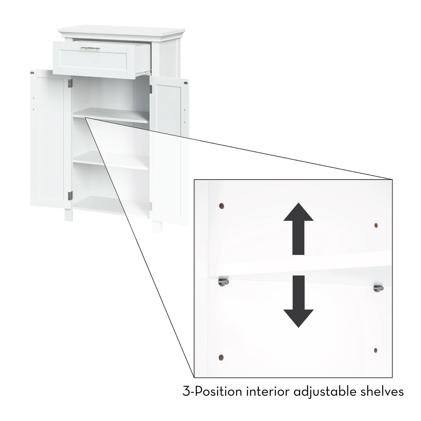 Somerset 2-Door Bathroom Laundry Storage Cabinet with Adjustable Shelf - White