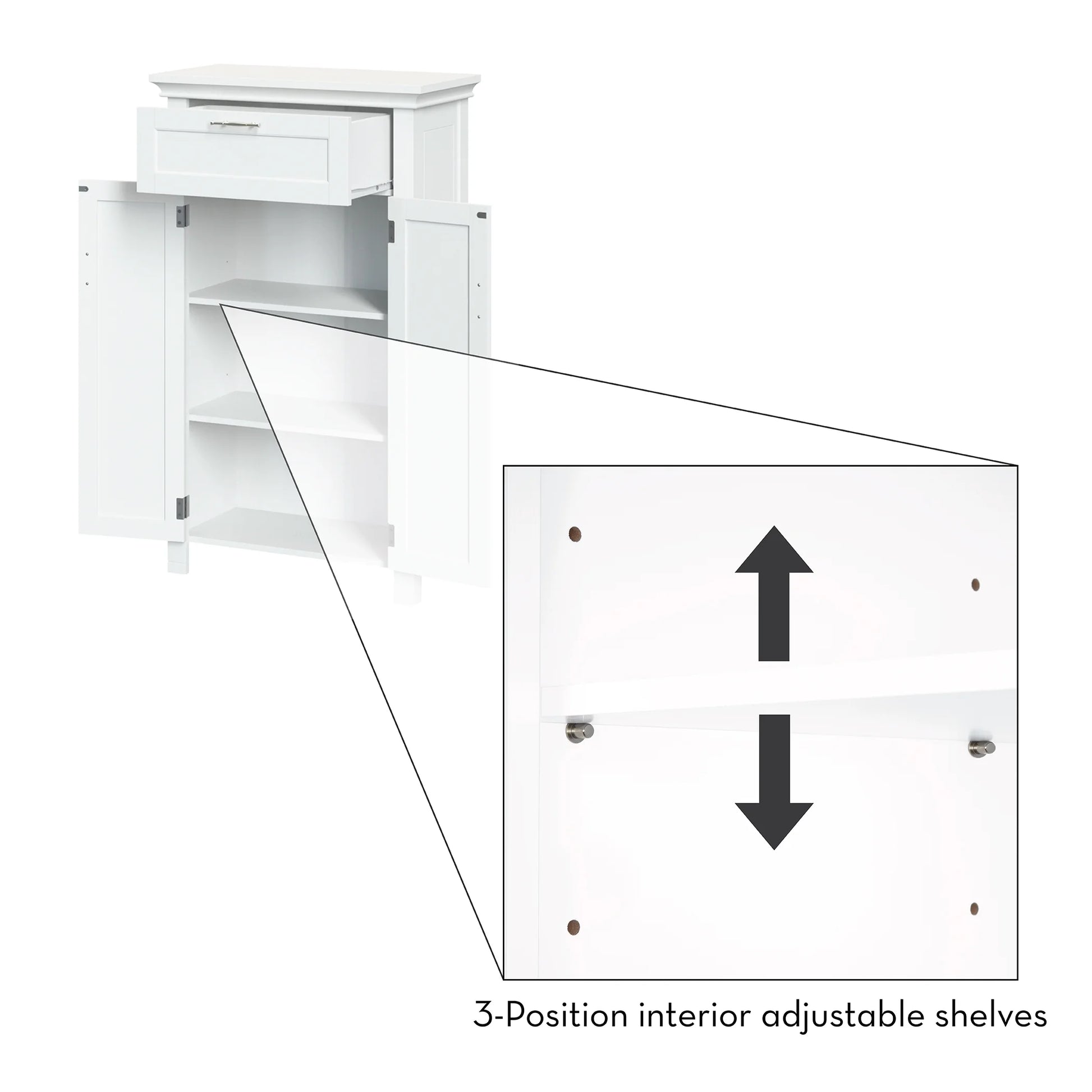 Somerset 2-Door Bathroom Laundry Storage Cabinet with Adjustable Shelf - White