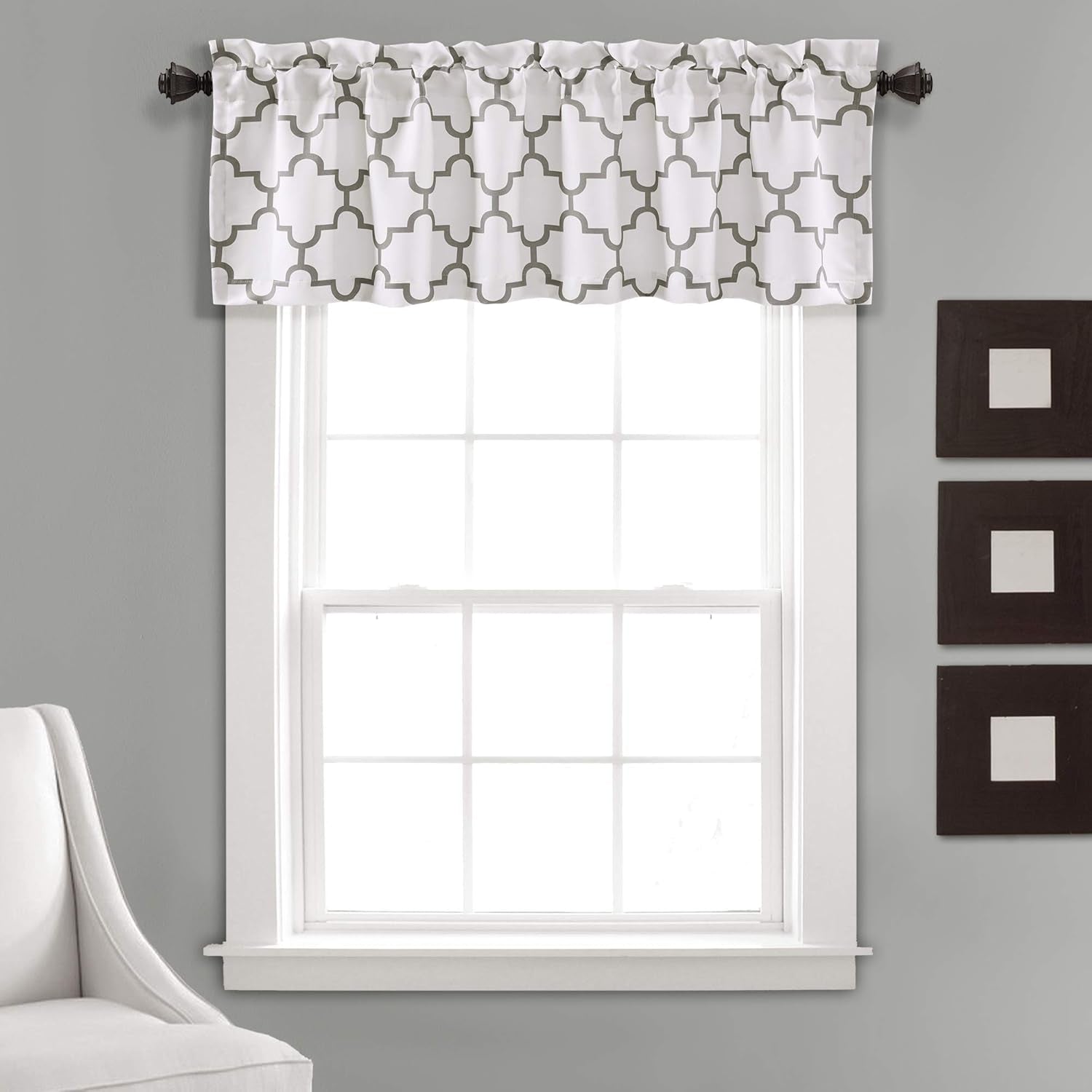 Bellagio Light Filtering Curtains-Trellis Geometric Design Window Panel Drapes Set for Living, Dining, Bedroom (Pair), 108” X 52”, Gray