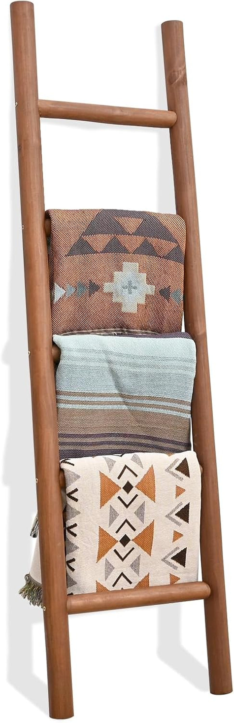 57In Wood Blanket Ladder Living Room Decorative Wall Leaning Farmhouse Quilt Display Holder Rustic Wooden Towel Rack for Bathroom, Unfinished
