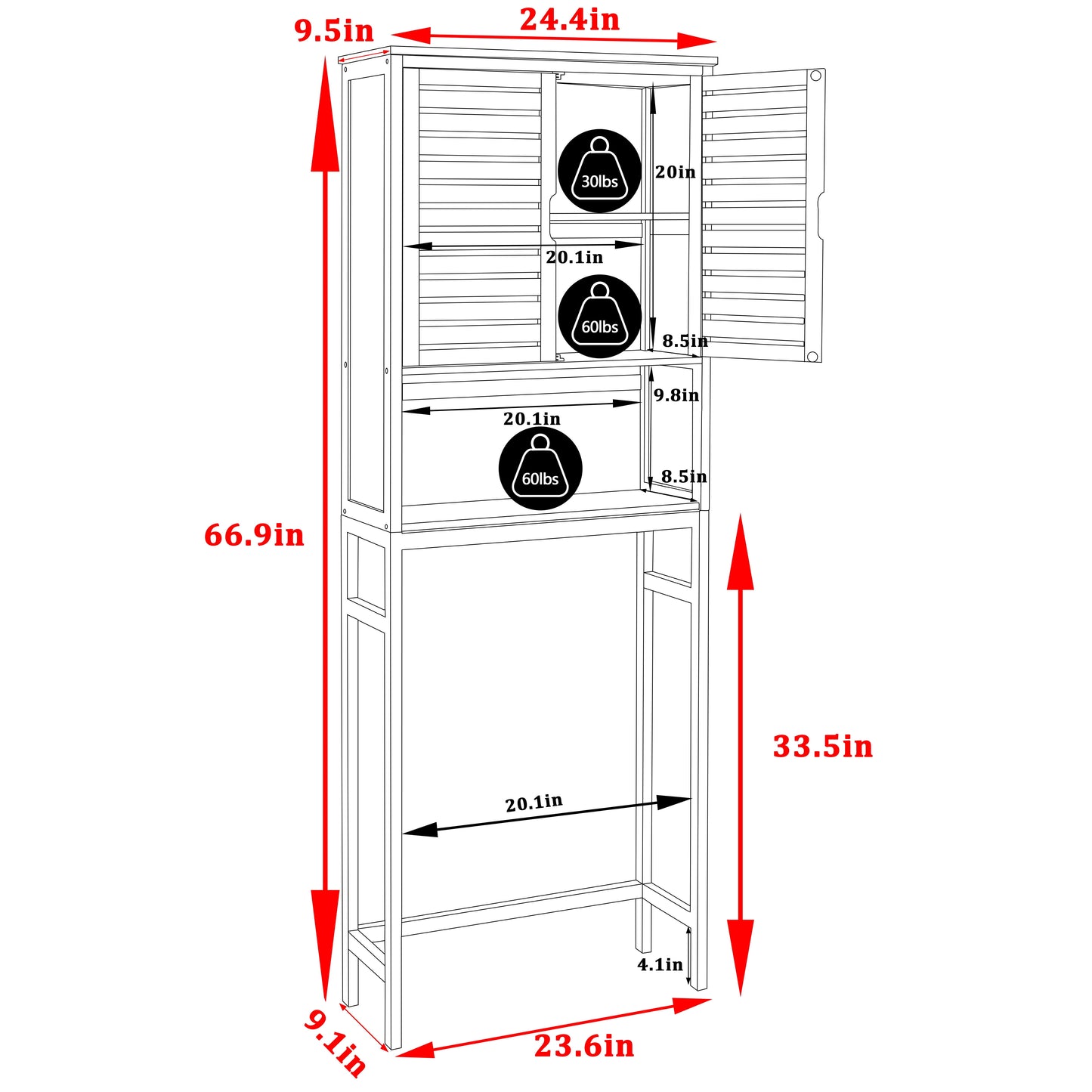 Bamboo over the Toilet Storage Cabinet Space-Saving Bathroom Cabinet W/ 2 Shelves and Cupboard