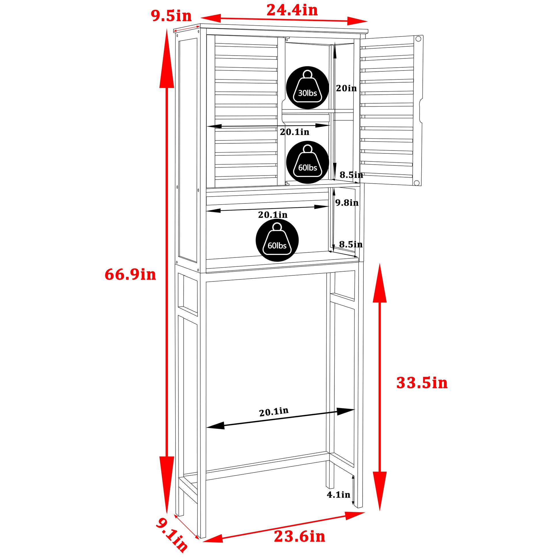 Bamboo over the Toilet Storage Cabinet Space-Saving Bathroom Cabinet W/ 2 Shelves and Cupboard