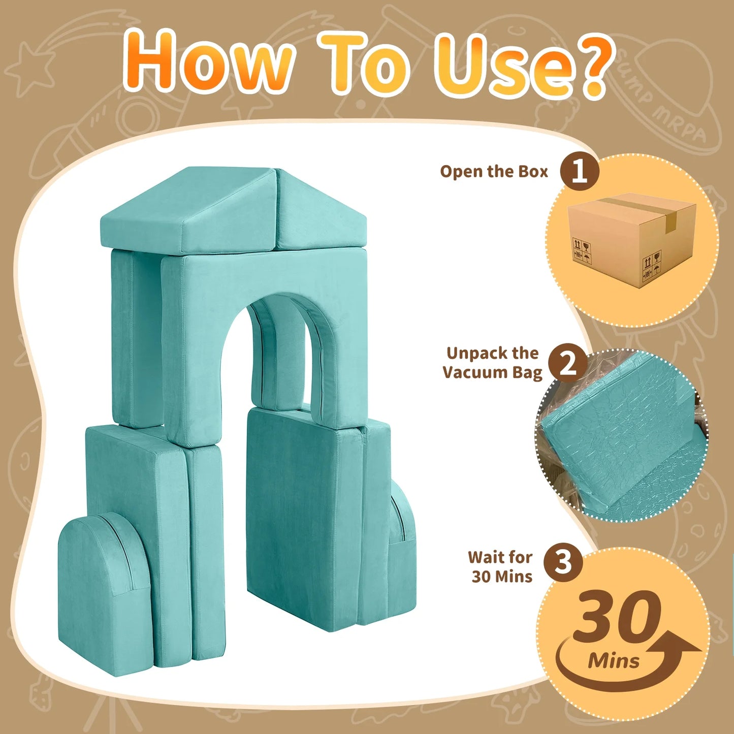 Kids Sofa Couch 10PCS,  Modular Toddler Couch for Playroom, Dutch Velvet Multifunctional Play Couch Sofa for Kids, Ice-Snow Blue