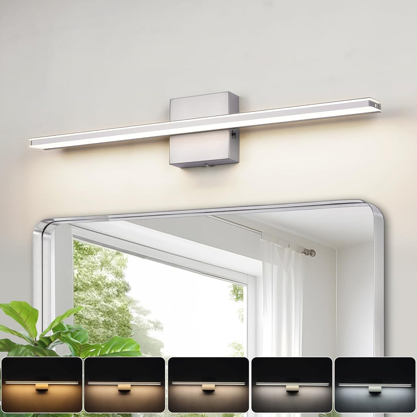 Chrome Bathroom Light Fixtures 24 Inch Bath Wall Lighting IP44 14W Vanity Lamp Bar Modern LED Lights for Vanity Rectangle Bathroom Lamps over Mirror Acrylic Restroom Sink Light