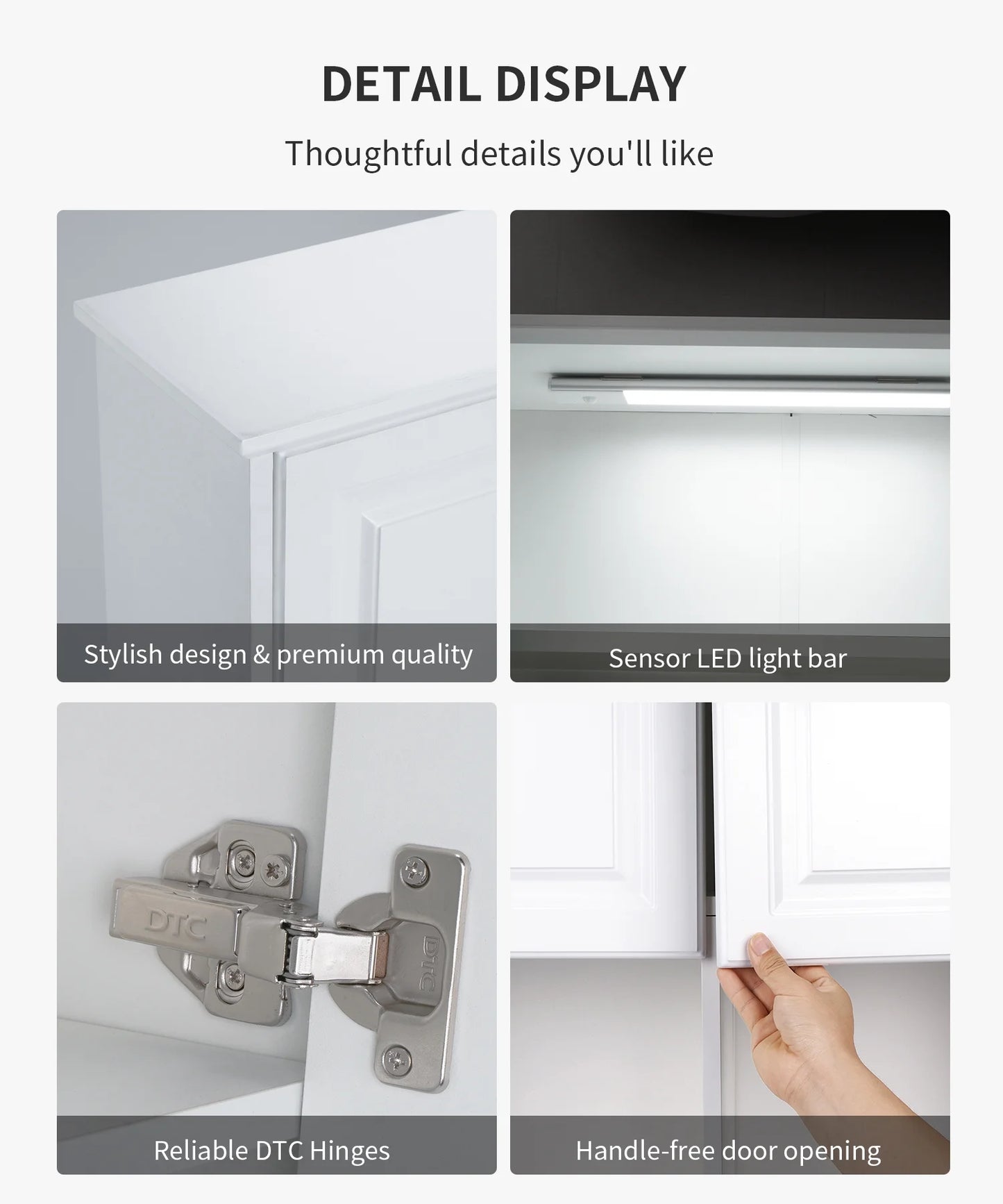 Bathroom Wall Cabinet with Motion Sensor LED Light, over Toilet Storage Cabinet with Buffering Hinges and Adjustable Shelf (White)