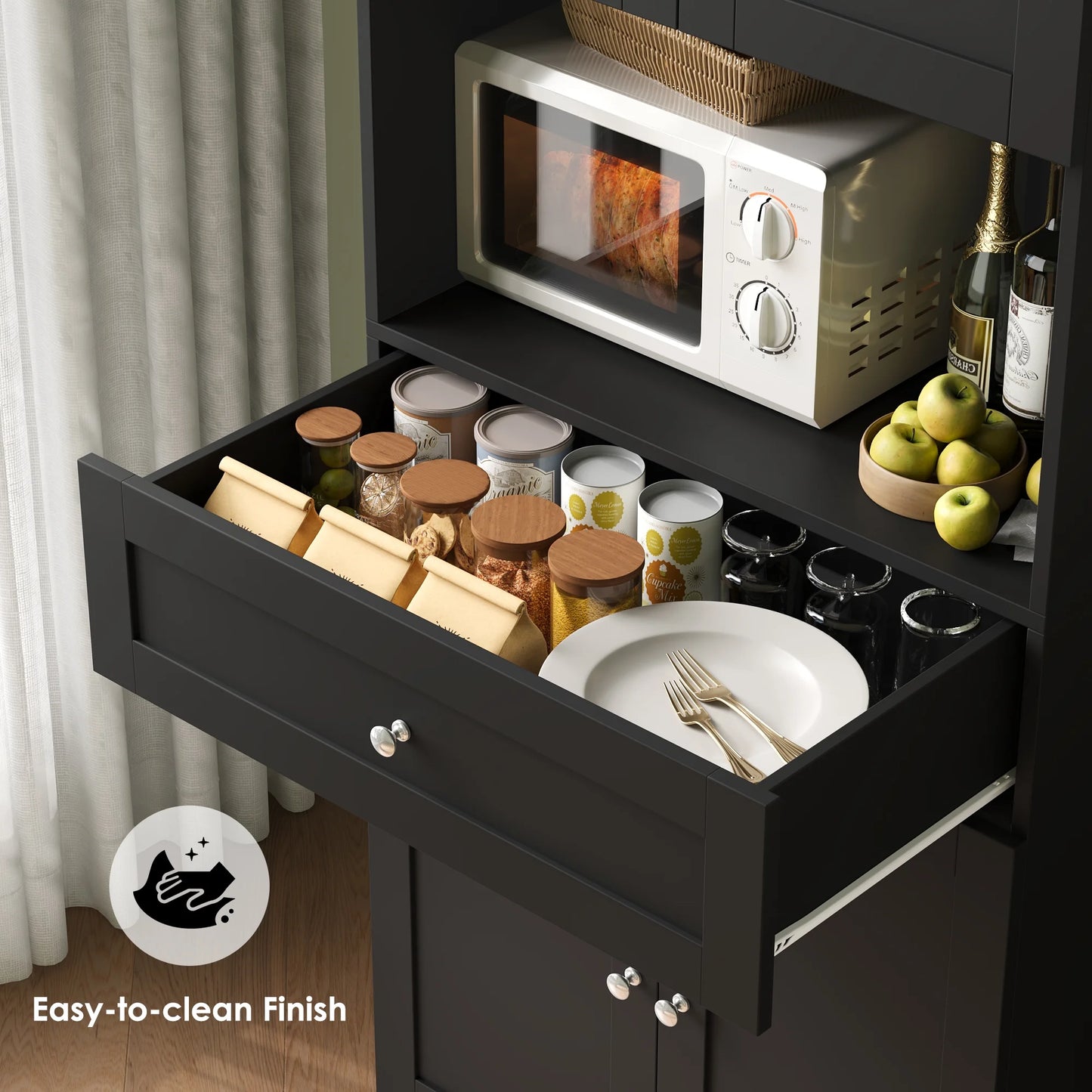 67.5" Tall Farmhouse Bathroom Storage Cabiet with Drawer, 4 Door Modern Freestanding Storage Cabinet Cupboard, Black