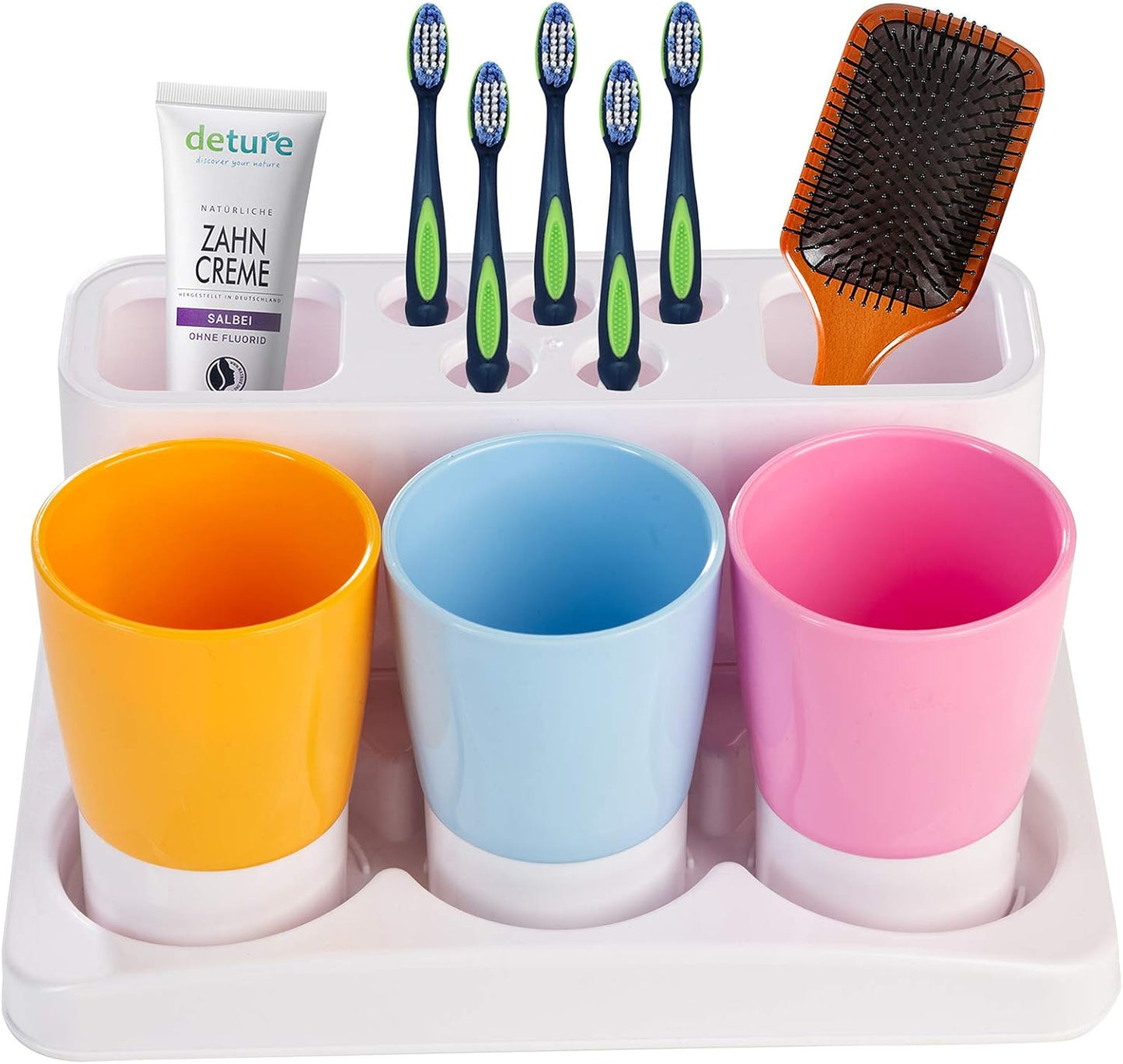 Toothbrush Holder Kids Family Set for Bathroom Storage Organizer (Orange+Blue+Pink)