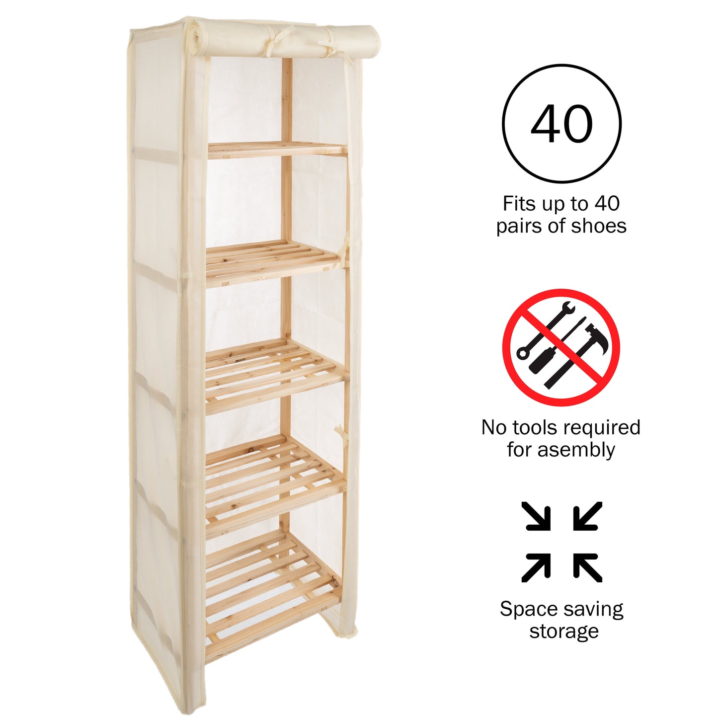 5-Tier Wood Storage Organizer with Removable Cover