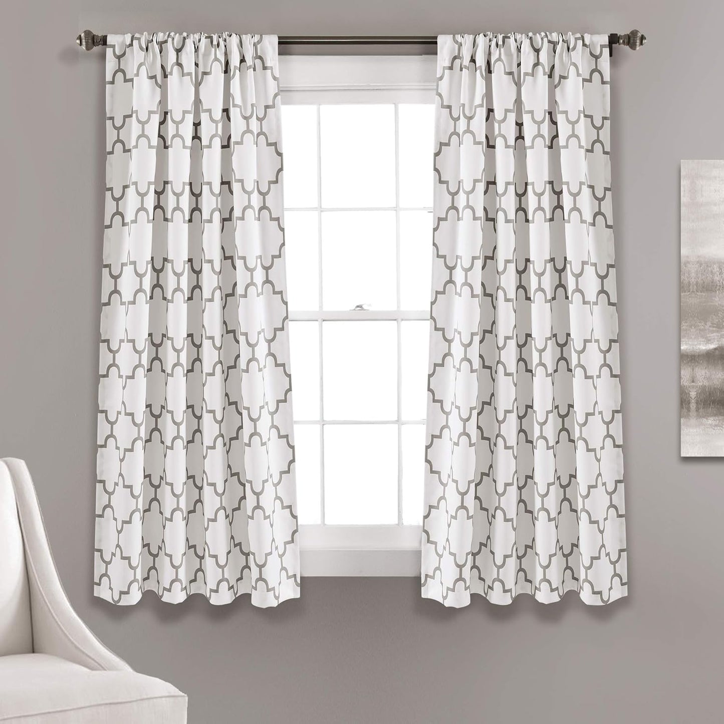 Bellagio Light Filtering Curtains-Trellis Geometric Design Window Panel Drapes Set for Living, Dining, Bedroom (Pair), 108” X 52”, Gray