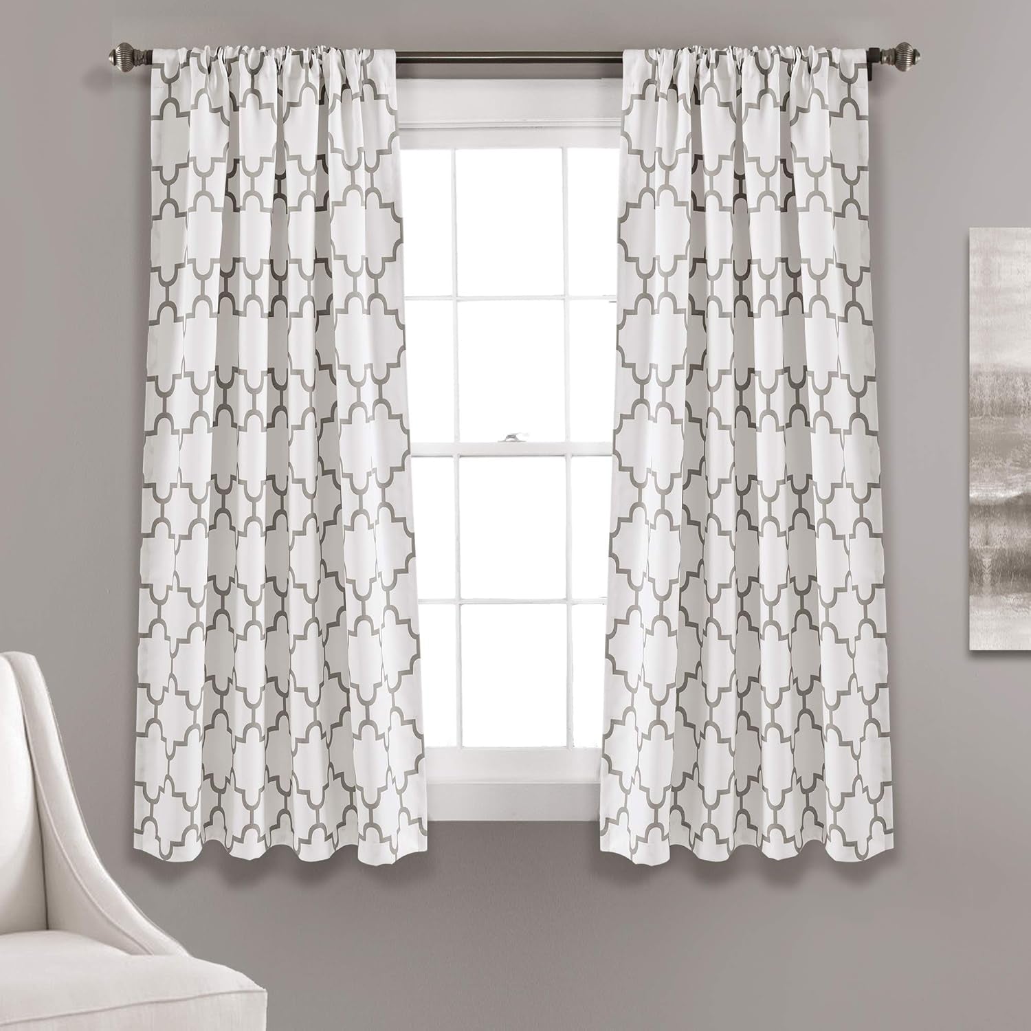 Bellagio Light Filtering Curtains-Trellis Geometric Design Window Panel Drapes Set for Living, Dining, Bedroom (Pair), 108” X 52”, Gray