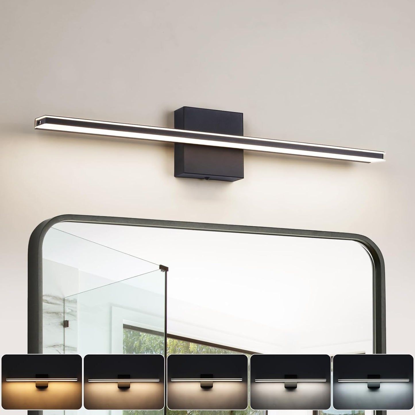 Chrome Bathroom Light Fixtures 24 Inch Bath Wall Lighting IP44 14W Vanity Lamp Bar Modern LED Lights for Vanity Rectangle Bathroom Lamps over Mirror Acrylic Restroom Sink Light