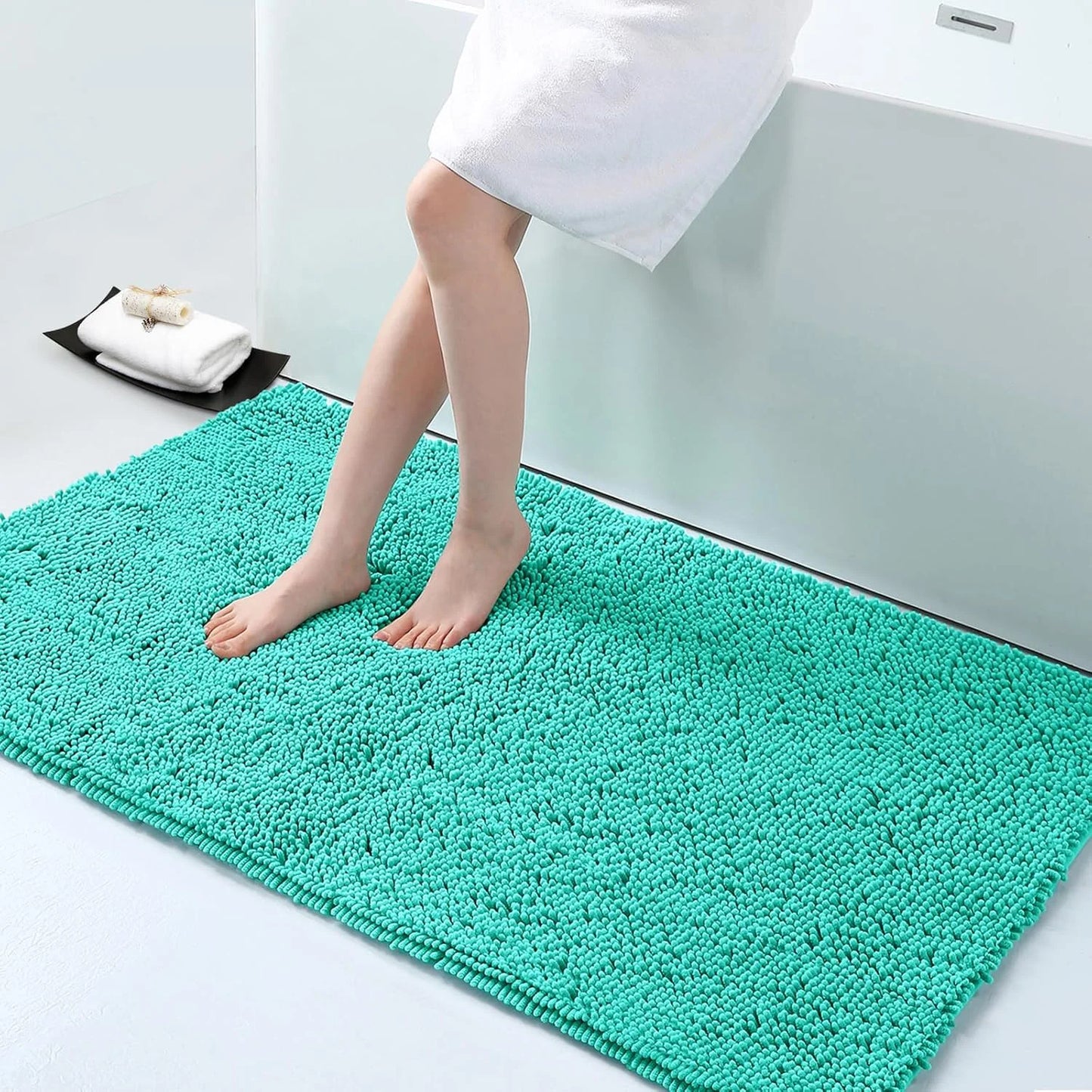 Luxury Chenille Bathroom Rugs, Extra Soft and Absorbent Bath Mat, Turquoise, 24"X47"