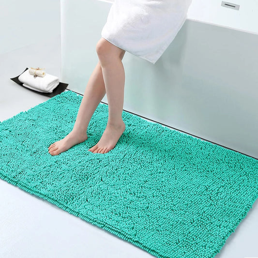 Luxury Chenille Bathroom Rugs, Extra Soft and Absorbent Bath Mat, Turquoise, 24"X47"