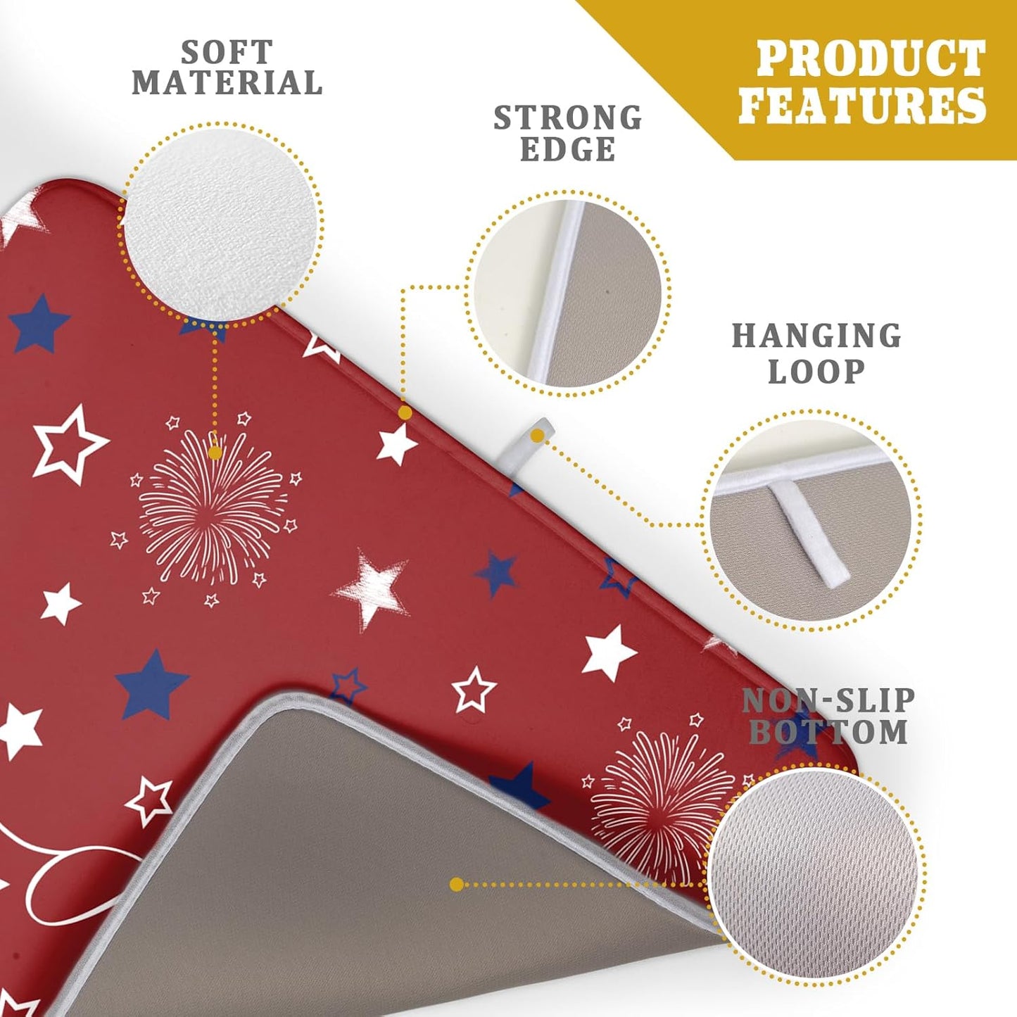 4Th of July Dish Drying Mat 18"X24" Patriotic Usa Stars America Firework Dish Drainer Mats Independece Day Absorbent Microfiber Dish Drying Pad for Kitchen Countertop Large Decor