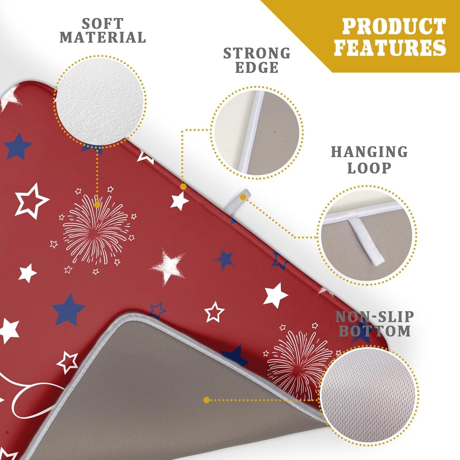 4Th of July Dish Drying Mat 18"X24" Patriotic Usa Stars America Firework Dish Drainer Mats Independece Day Absorbent Microfiber Dish Drying Pad for Kitchen Countertop Large Decor