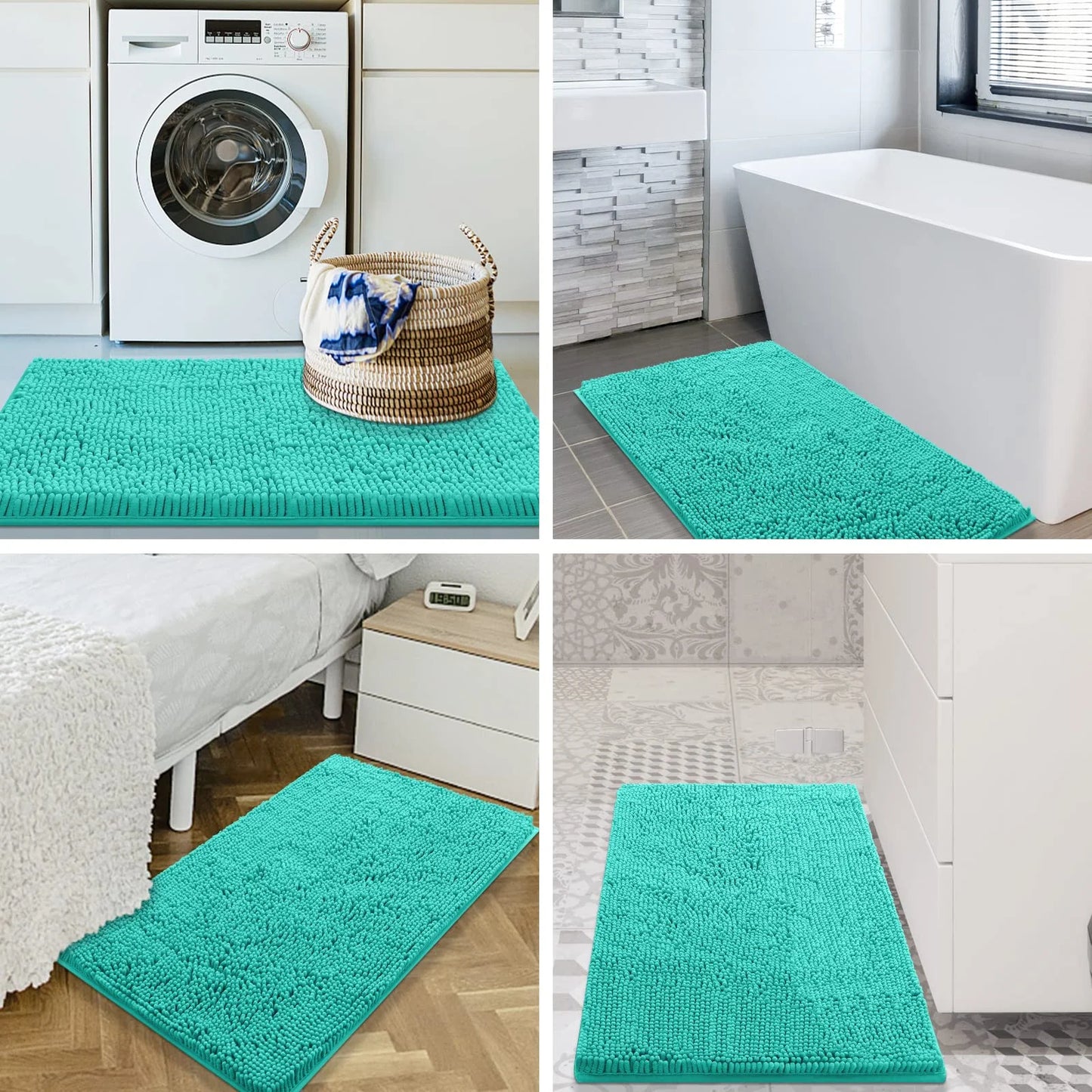 Luxury Chenille Bathroom Rugs, Extra Soft and Absorbent Bath Mat, Turquoise, 24"X47"