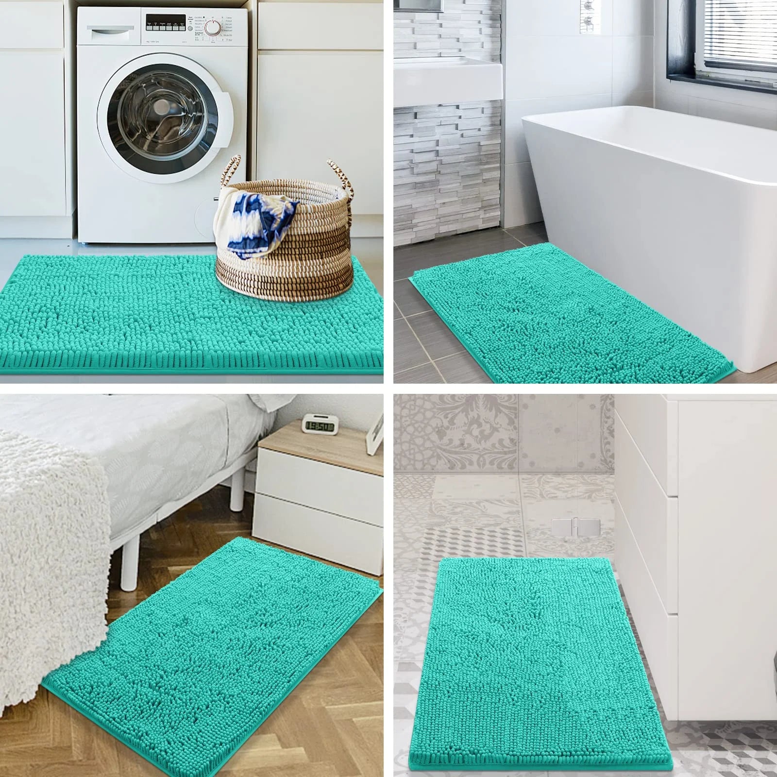 Luxury Chenille Bathroom Rugs, Extra Soft and Absorbent Bath Mat, Turquoise, 24"X47"