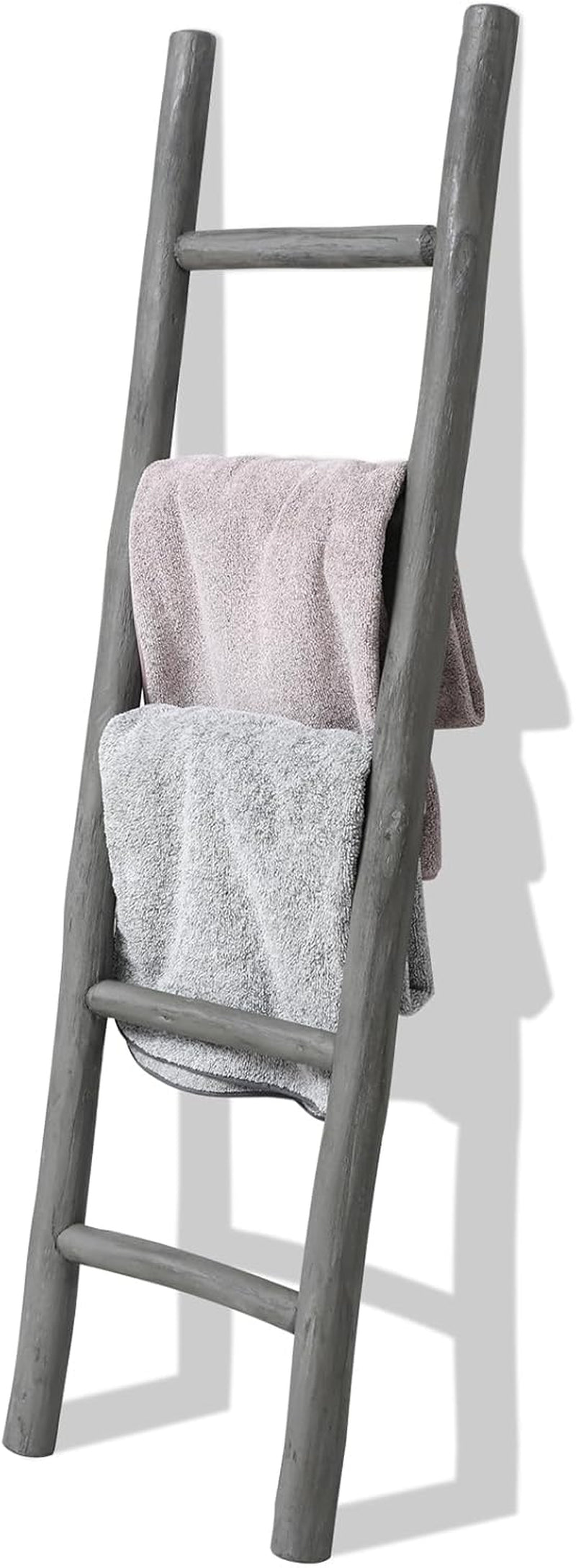 57In Wood Blanket Ladder Living Room Decorative Wall Leaning Farmhouse Quilt Display Holder Rustic Wooden Towel Rack for Bathroom, Unfinished