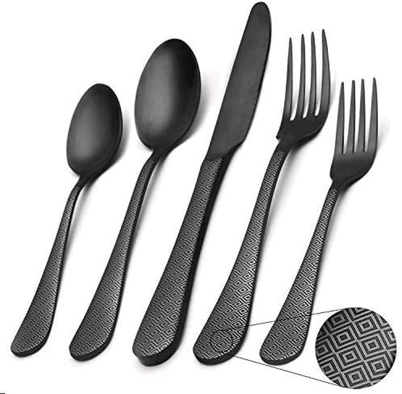 Matte Black Silverware Set, Satin Finish 20-Piece Stainless Steel Flatware Set,Kitchen Utensil Set Service for 4,Tableware Cutlery Set for Home and Restaurant, Dishwasher Safe