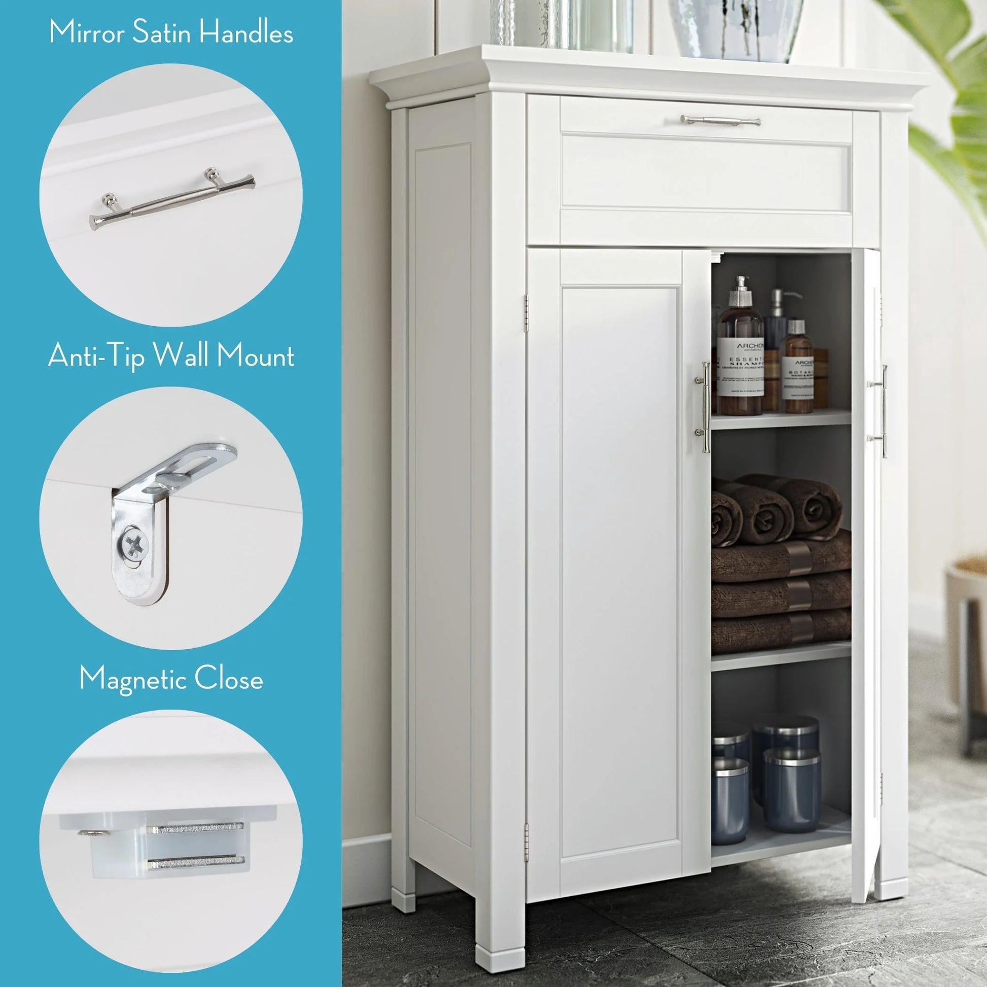 Somerset 2-Door Bathroom Laundry Storage Cabinet with Adjustable Shelf - White