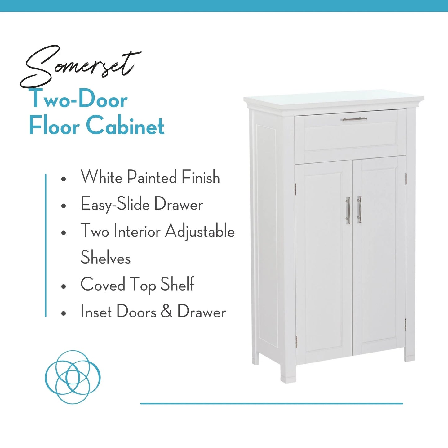 Somerset 2-Door Bathroom Laundry Storage Cabinet with Adjustable Shelf - White