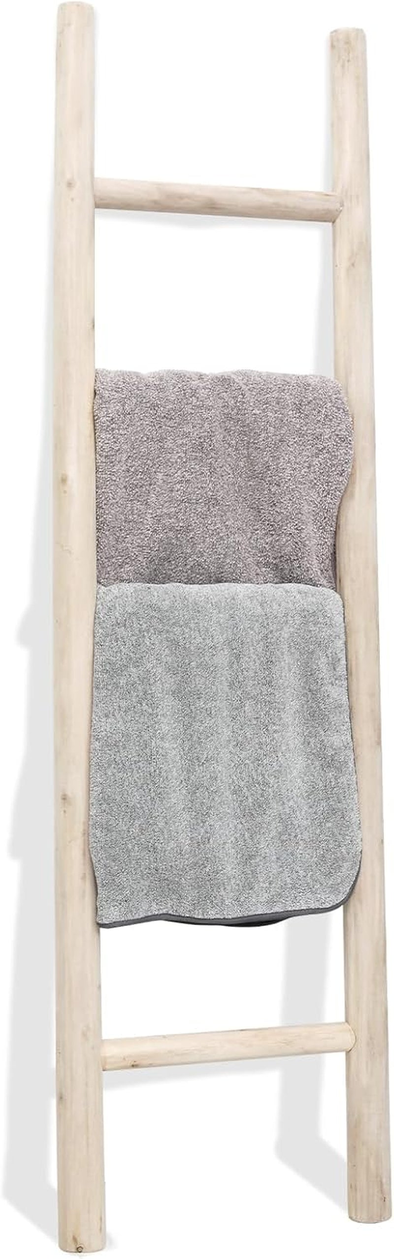 57In Wood Blanket Ladder Living Room Decorative Wall Leaning Farmhouse Quilt Display Holder Rustic Wooden Towel Rack for Bathroom, Unfinished