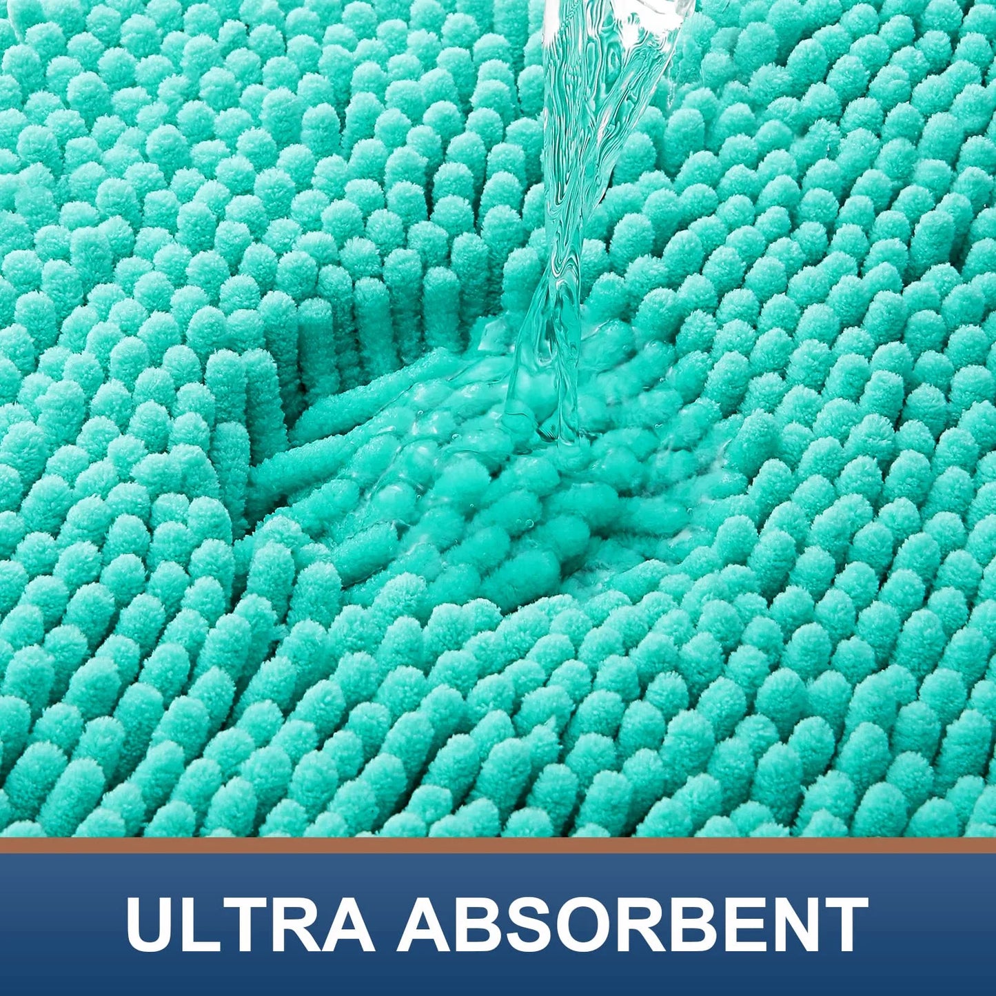 Luxury Chenille Bathroom Rugs, Extra Soft and Absorbent Bath Mat, Turquoise, 24"X47"