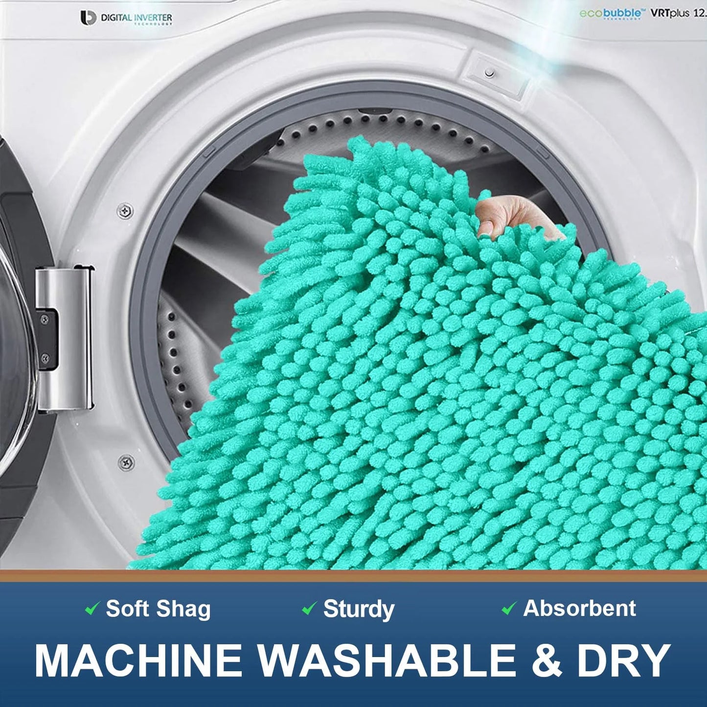 Luxury Chenille Bathroom Rugs, Extra Soft and Absorbent Bath Mat, Turquoise, 24"X47"