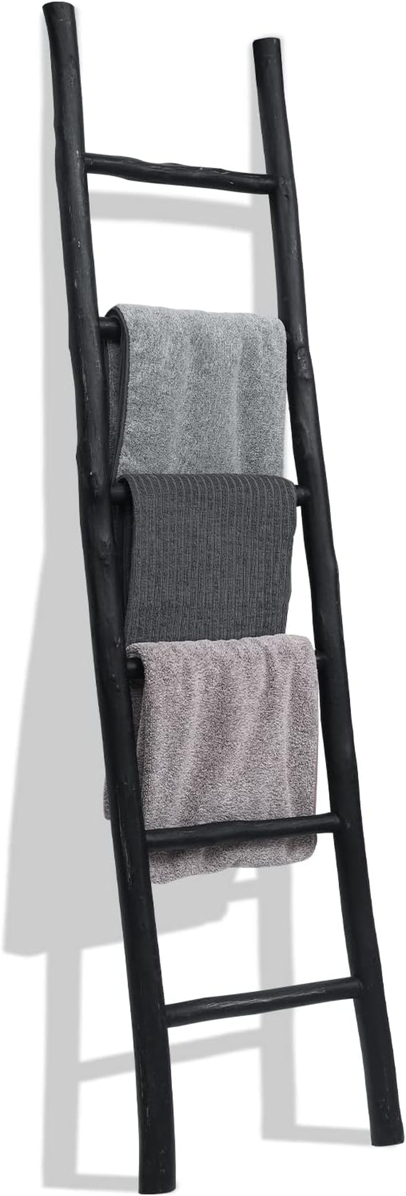 57In Wood Blanket Ladder Living Room Decorative Wall Leaning Farmhouse Quilt Display Holder Rustic Wooden Towel Rack for Bathroom, Unfinished