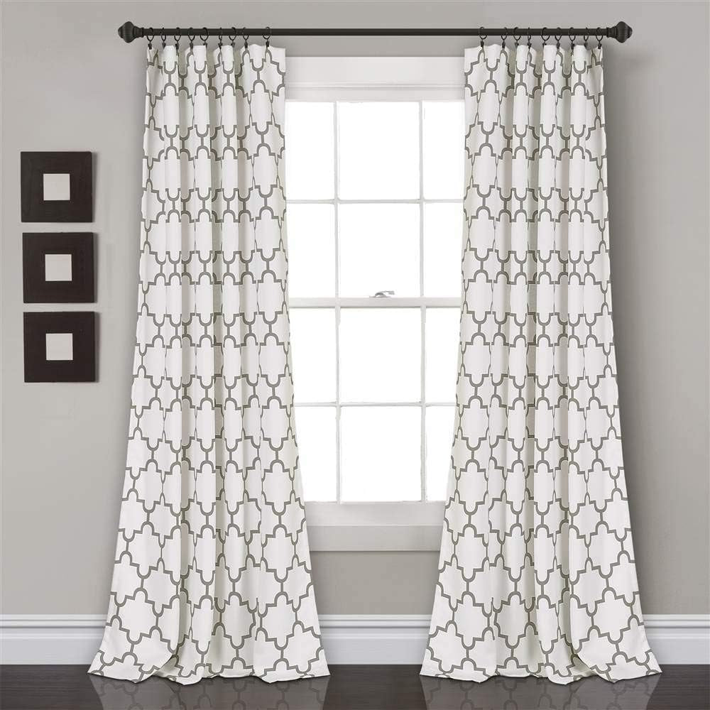 Bellagio Light Filtering Curtains-Trellis Geometric Design Window Panel Drapes Set for Living, Dining, Bedroom (Pair), 108” X 52”, Gray