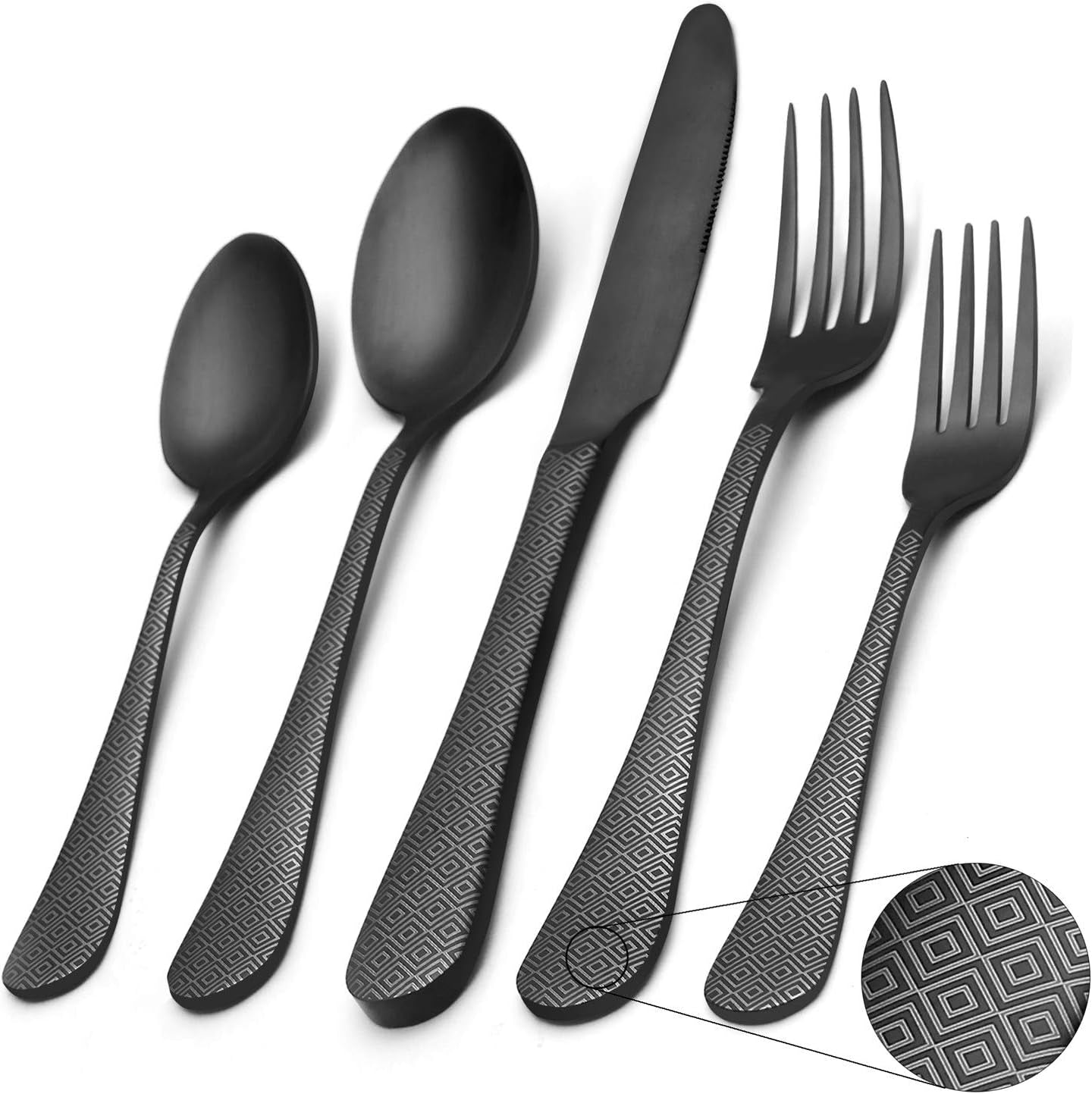 Matte Black Silverware Set, Satin Finish 20-Piece Stainless Steel Flatware Set,Kitchen Utensil Set Service for 4,Tableware Cutlery Set for Home and Restaurant, Dishwasher Safe