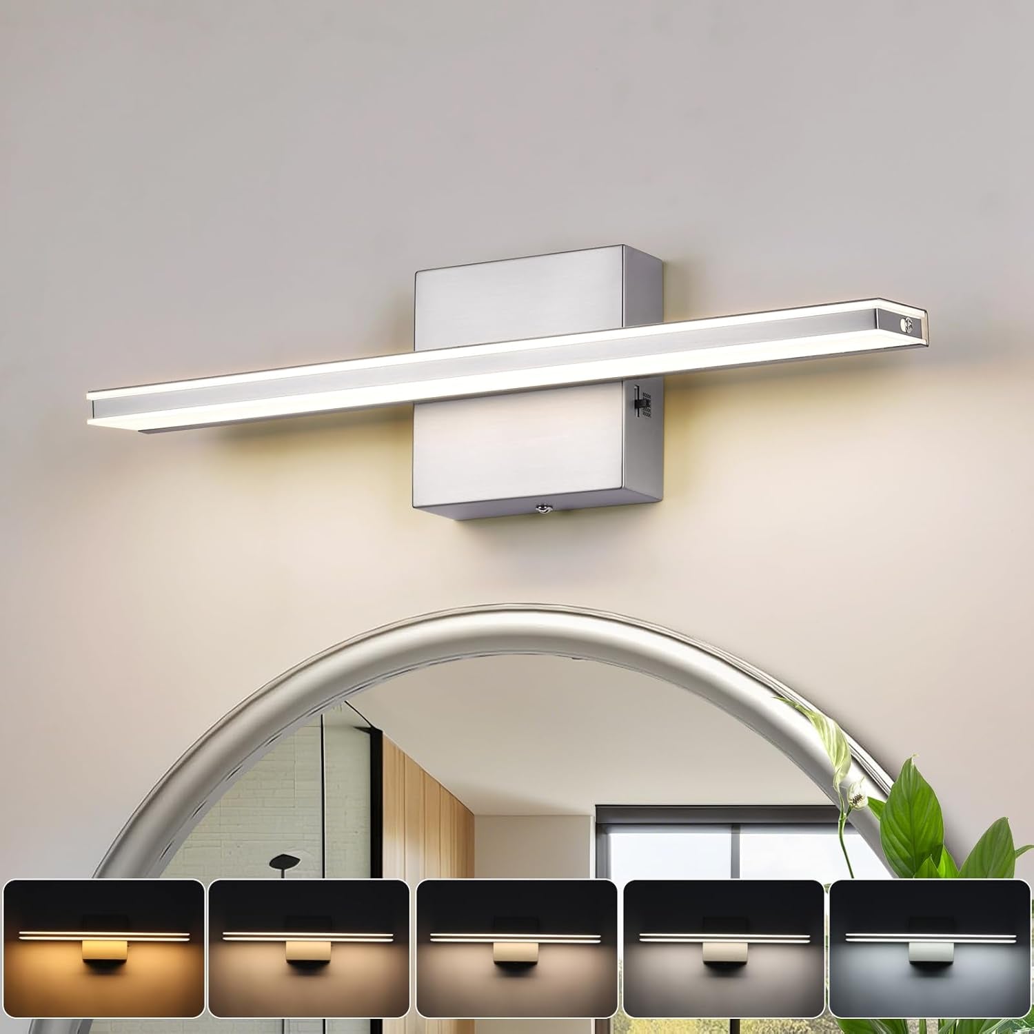 Chrome Bathroom Light Fixtures 24 Inch Bath Wall Lighting IP44 14W Vanity Lamp Bar Modern LED Lights for Vanity Rectangle Bathroom Lamps over Mirror Acrylic Restroom Sink Light