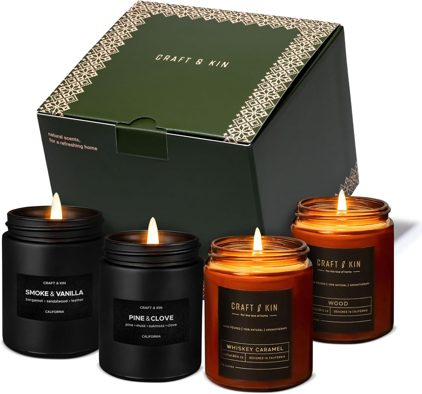 Premium Pine & Clove Candle | Black Christmas Scented Candles for Home | Christmas Tree Candle | Long Lasting with 45 Hour Burn Time, 7.6Oz | Soy Holiday Candles | Aromatherapy at Home