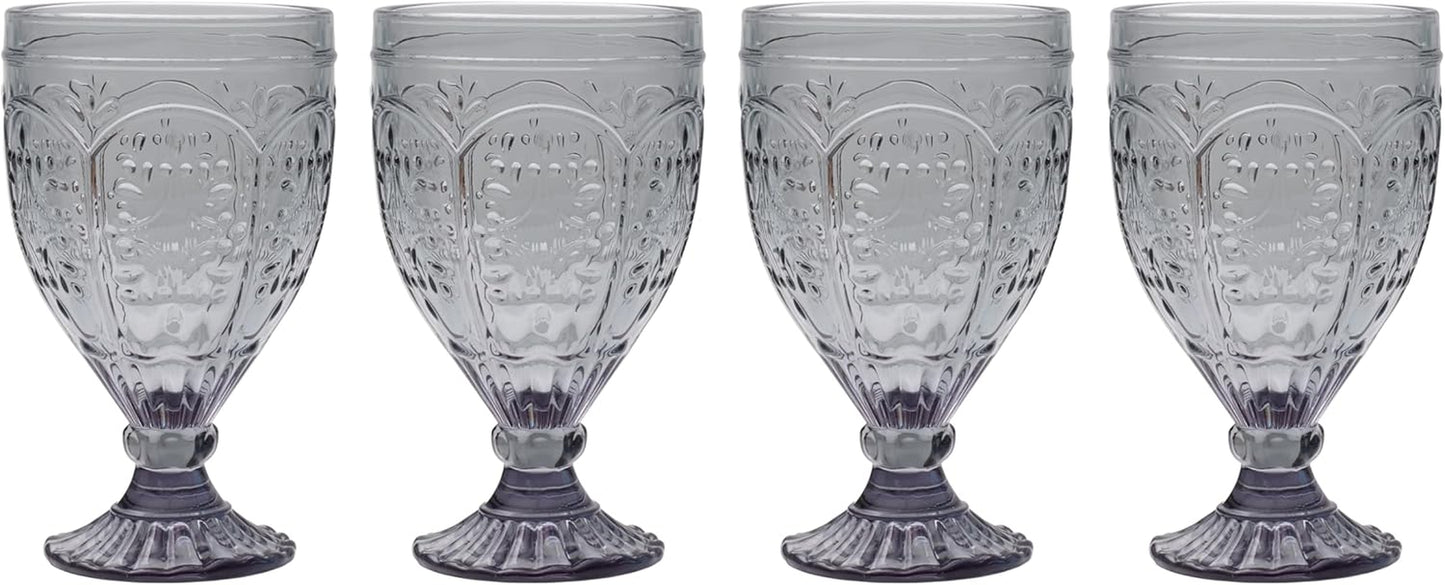Fitz and Floyd Trestle Glassware Ornate Goblets, 4 Count (Pack of 1), Indigo