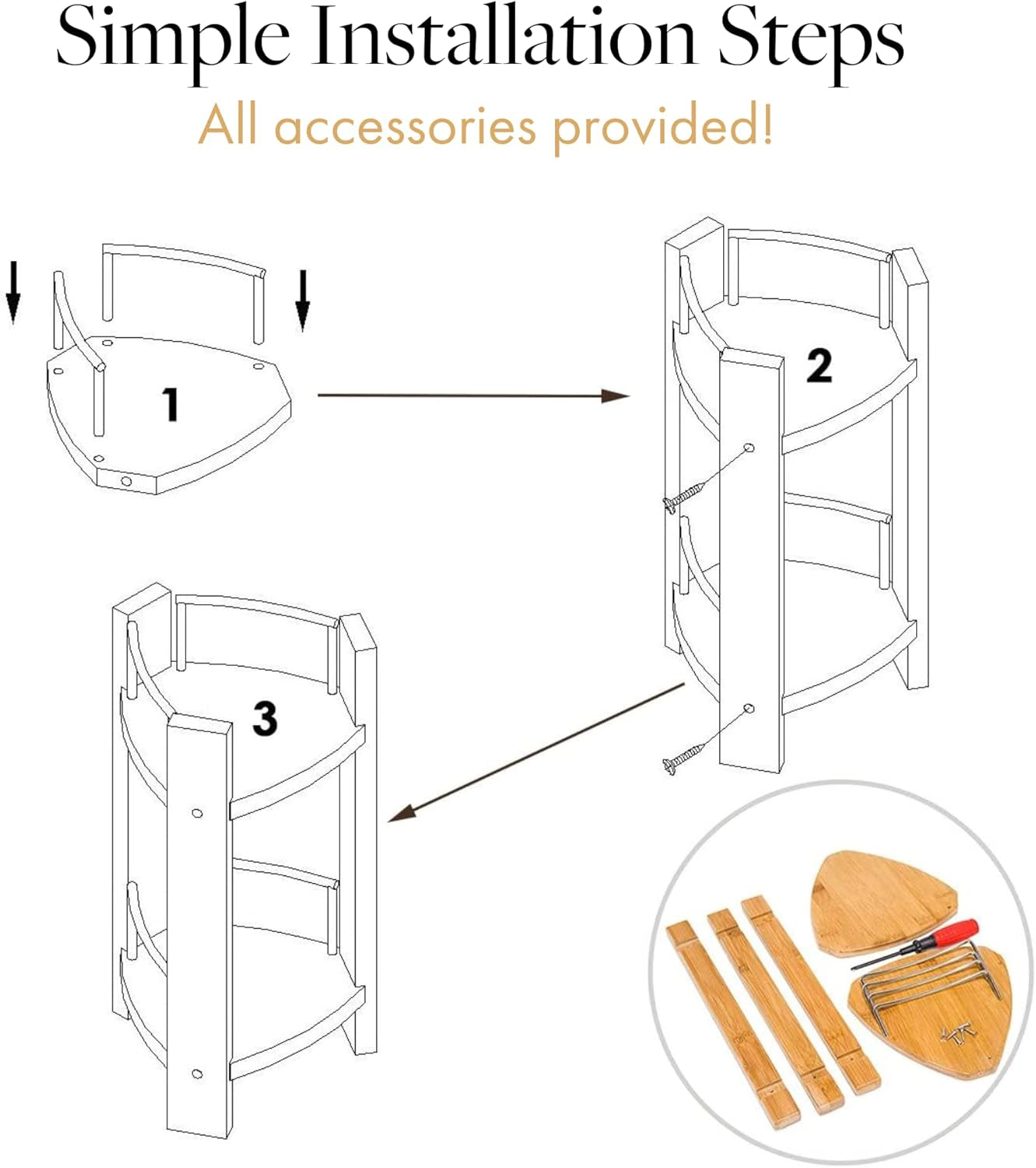 Bamboo Shower Corner Caddy, Medium - 2 Tier Bathroom Organizer Countertop for Shampoo, Conditioner, Lotion, Soap - Standing Shower Stand for Kitchen, Bedroom, or Office