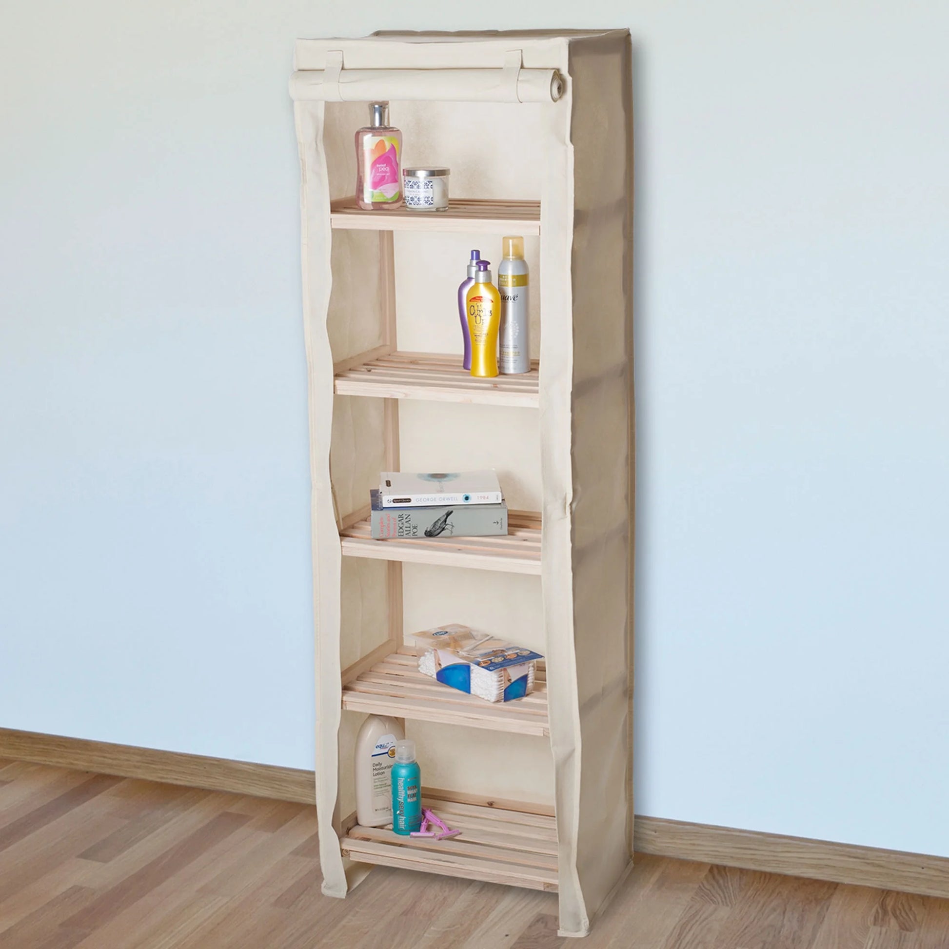 5-Tier Wood Storage Organizer with Removable Cover