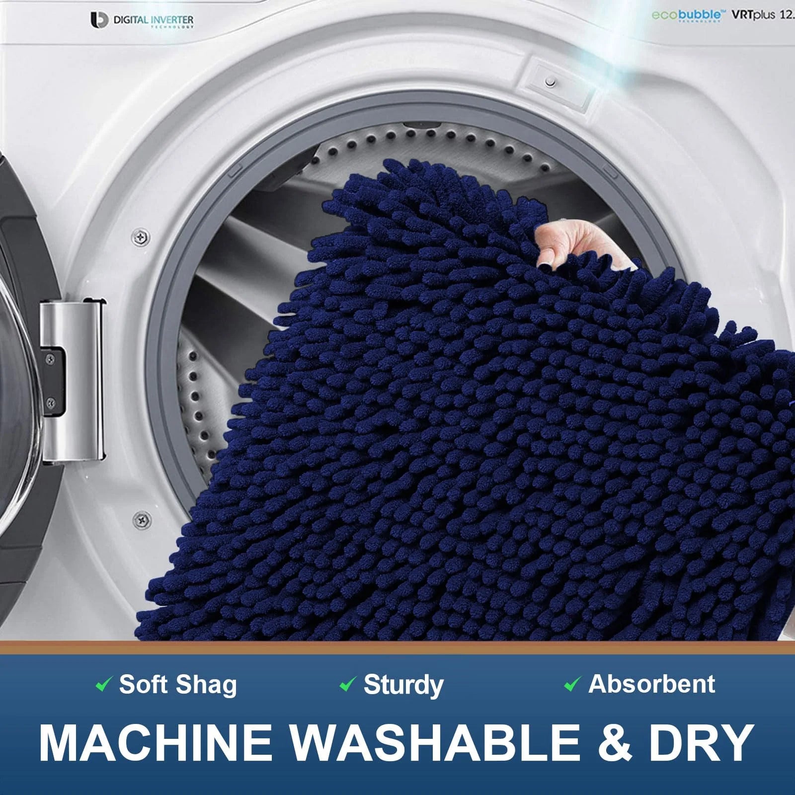 Luxury Chenille Bathroom Rugs, Extra Soft and Absorbent Bath Mat, Navy Blue, 16"X24"