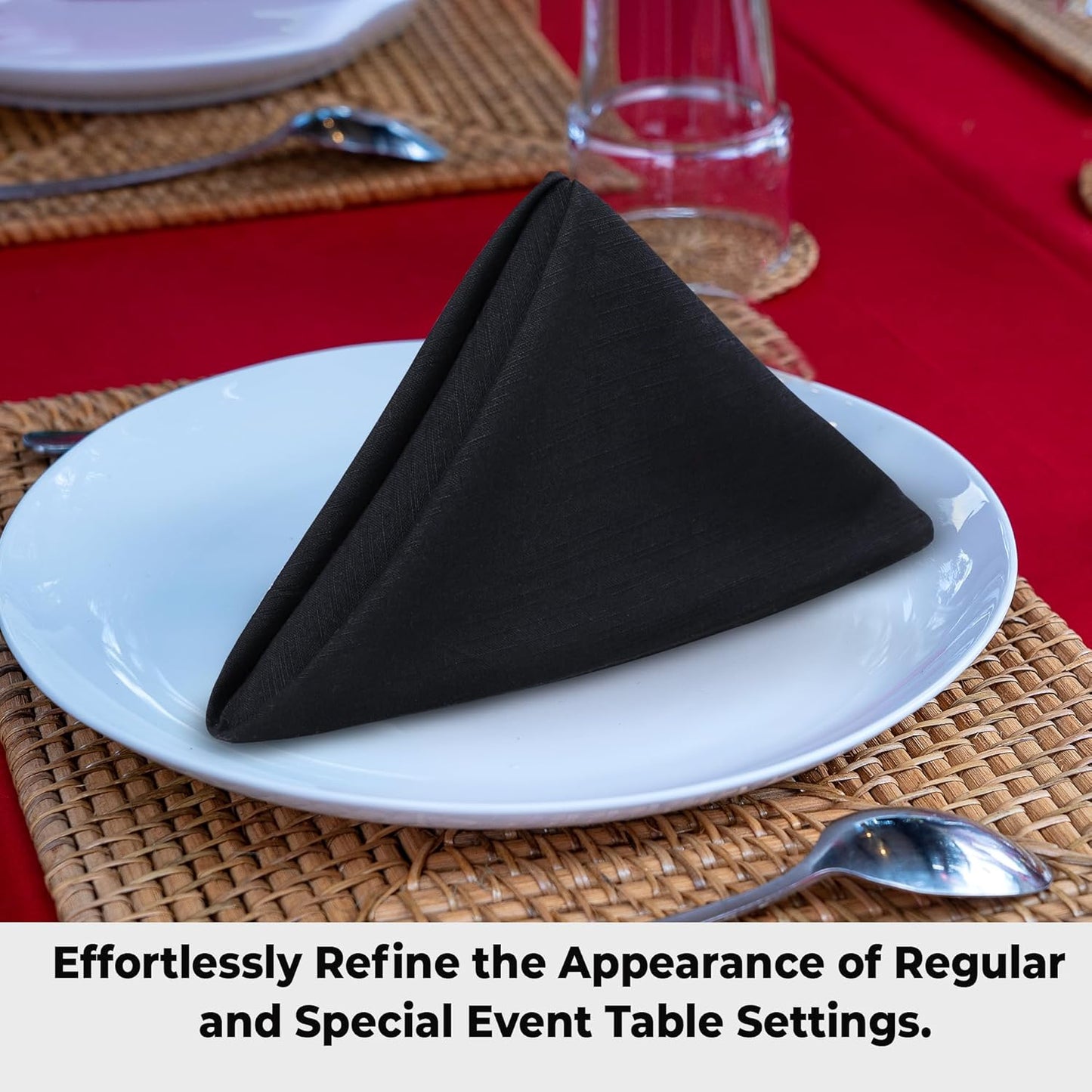 Cloth Napkins Set of 12 20X20 Inches 100% Cotton Napkins Cloth Washable Durable Reusable Absorbent Table Dinner Napkins Cloth for Christmas Hotel Lunch Restaurant Weddings Parties - Black