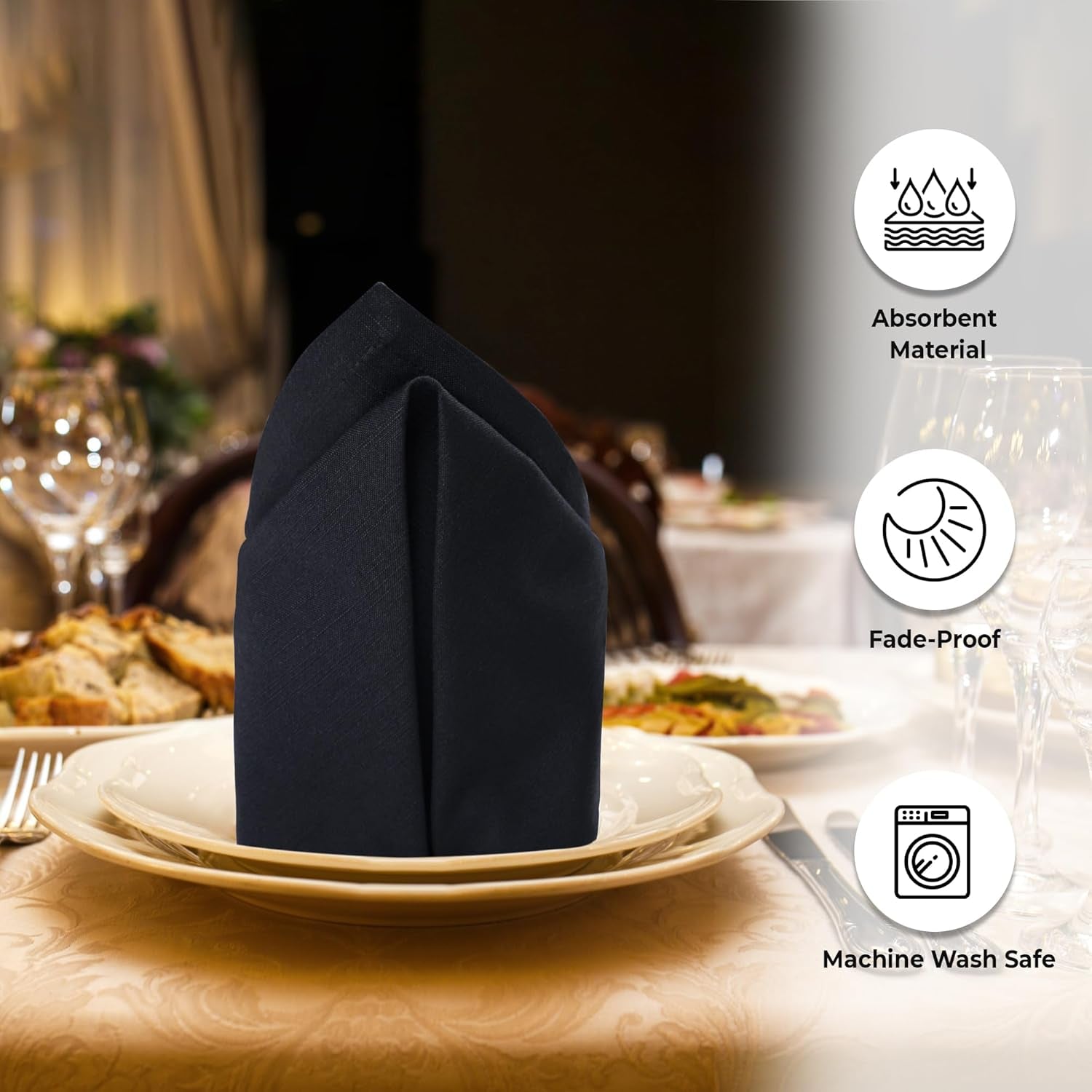 Cloth Napkins Set of 12 20X20 Inches 100% Cotton Napkins Cloth Washable Durable Reusable Absorbent Table Dinner Napkins Cloth for Christmas Hotel Lunch Restaurant Weddings Parties - Black