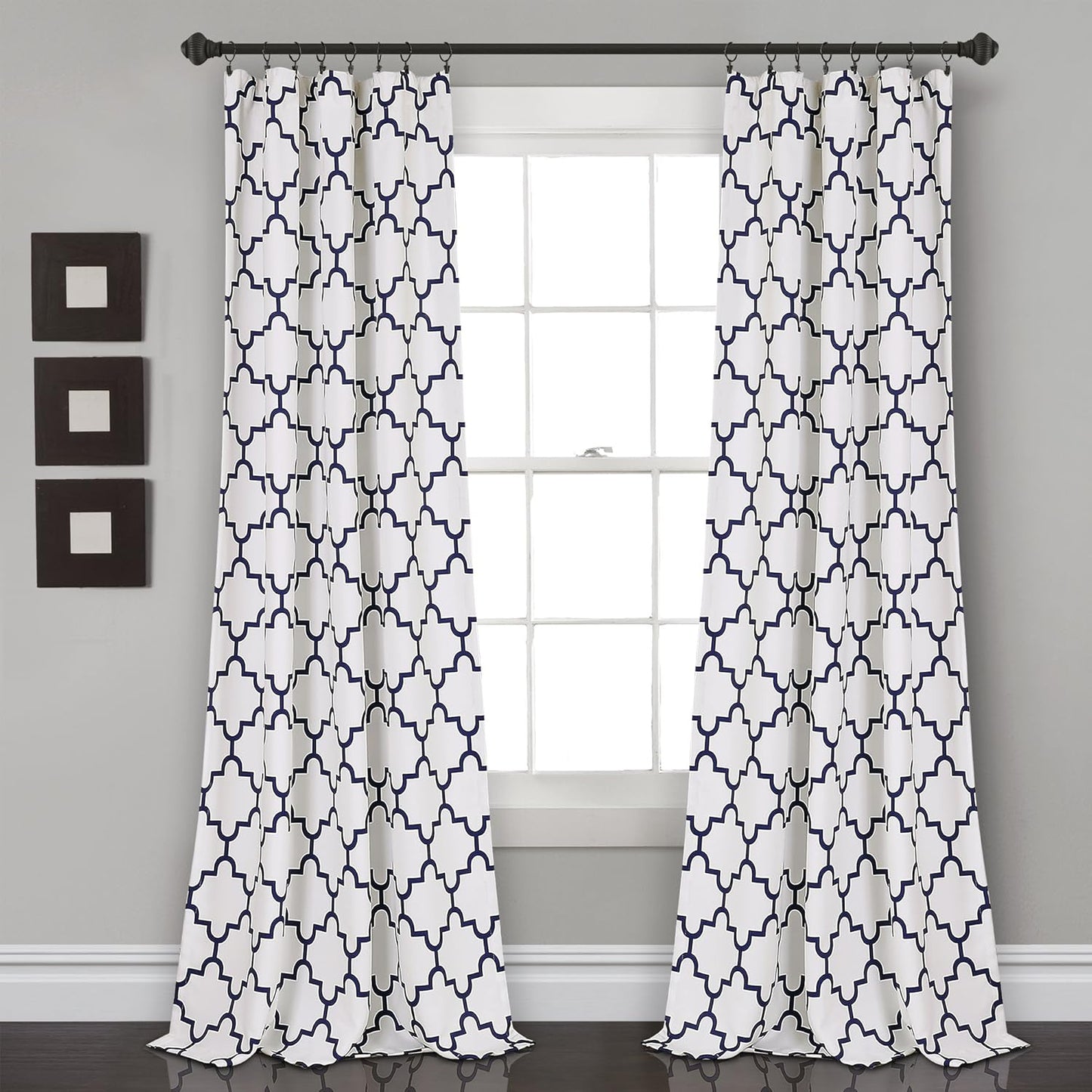 Bellagio Light Filtering Curtains-Trellis Geometric Design Window Panel Drapes Set for Living, Dining, Bedroom (Pair), 108” X 52”, Gray