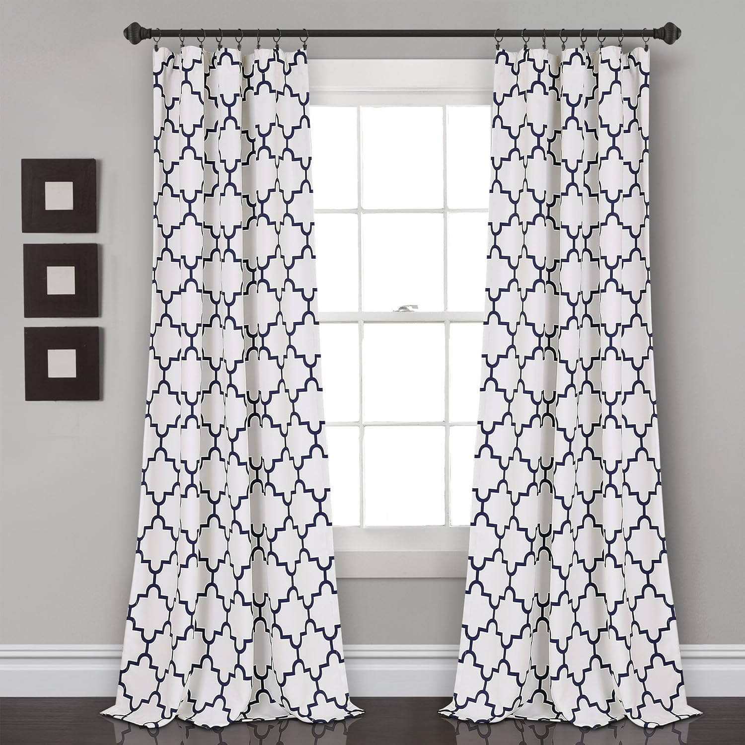 Bellagio Light Filtering Curtains-Trellis Geometric Design Window Panel Drapes Set for Living, Dining, Bedroom (Pair), 108” X 52”, Gray