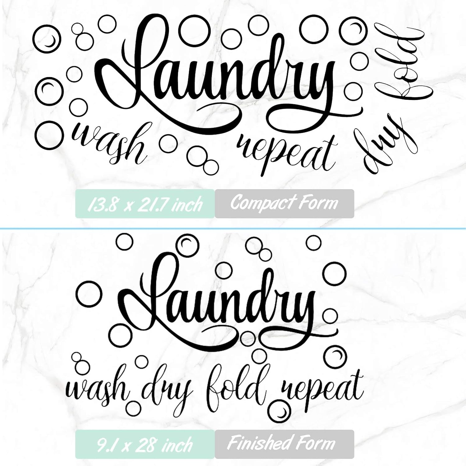 Laundry Room Sign Decals Decor Bubble Quote Stickers Wash Dry Fold Repeat Wall Signs Arts Funny Laundry Room Signs for Bathroom Home Decorations Supplies(13.8 X 21.7 Inch,Black)