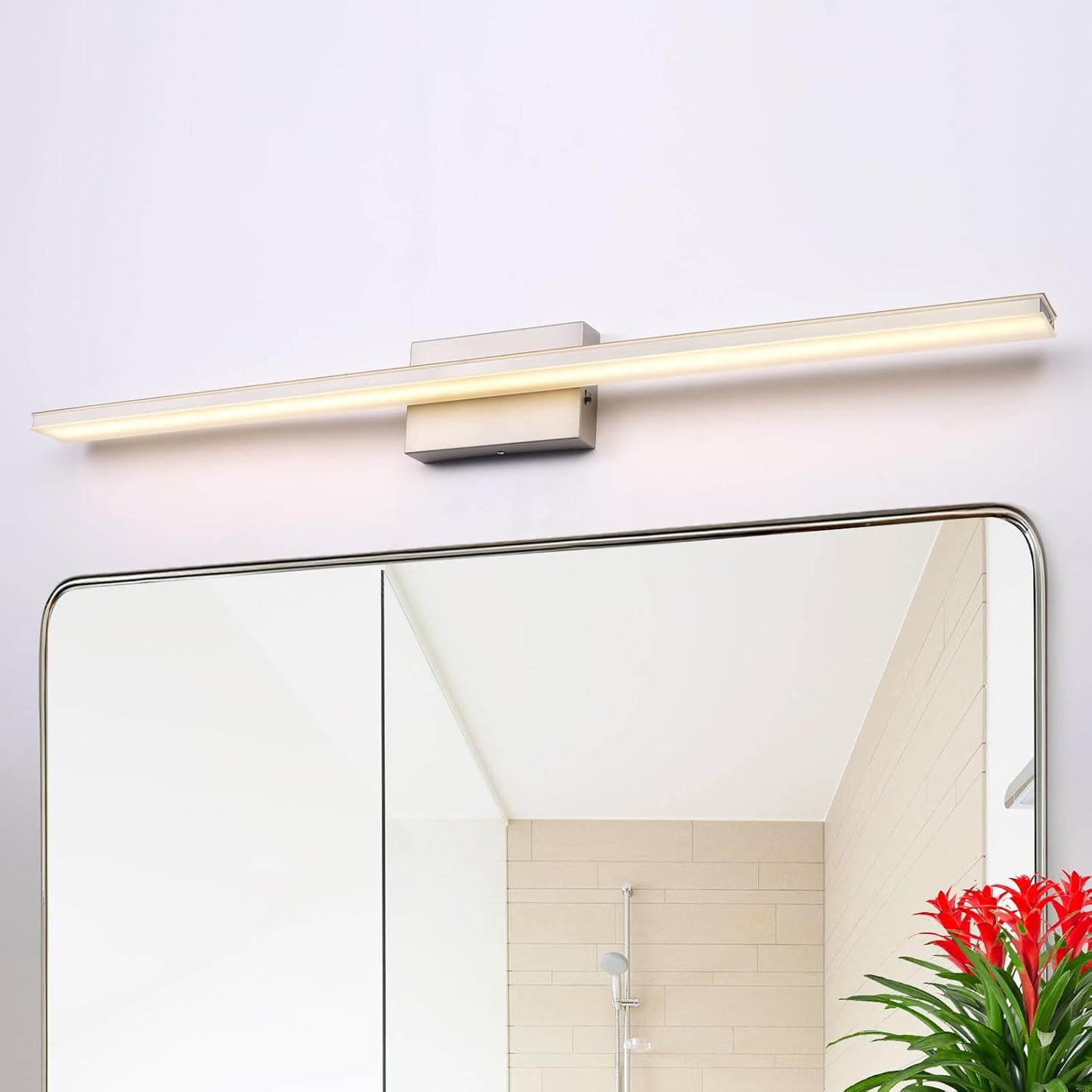 Chrome Bathroom Light Fixtures 24 Inch Bath Wall Lighting IP44 14W Vanity Lamp Bar Modern LED Lights for Vanity Rectangle Bathroom Lamps over Mirror Acrylic Restroom Sink Light